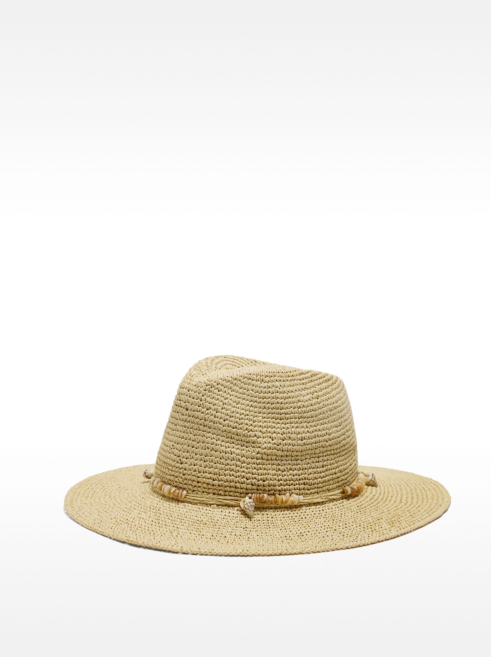 Sombrero Efecto Rafia Con Conchas Y Piedras