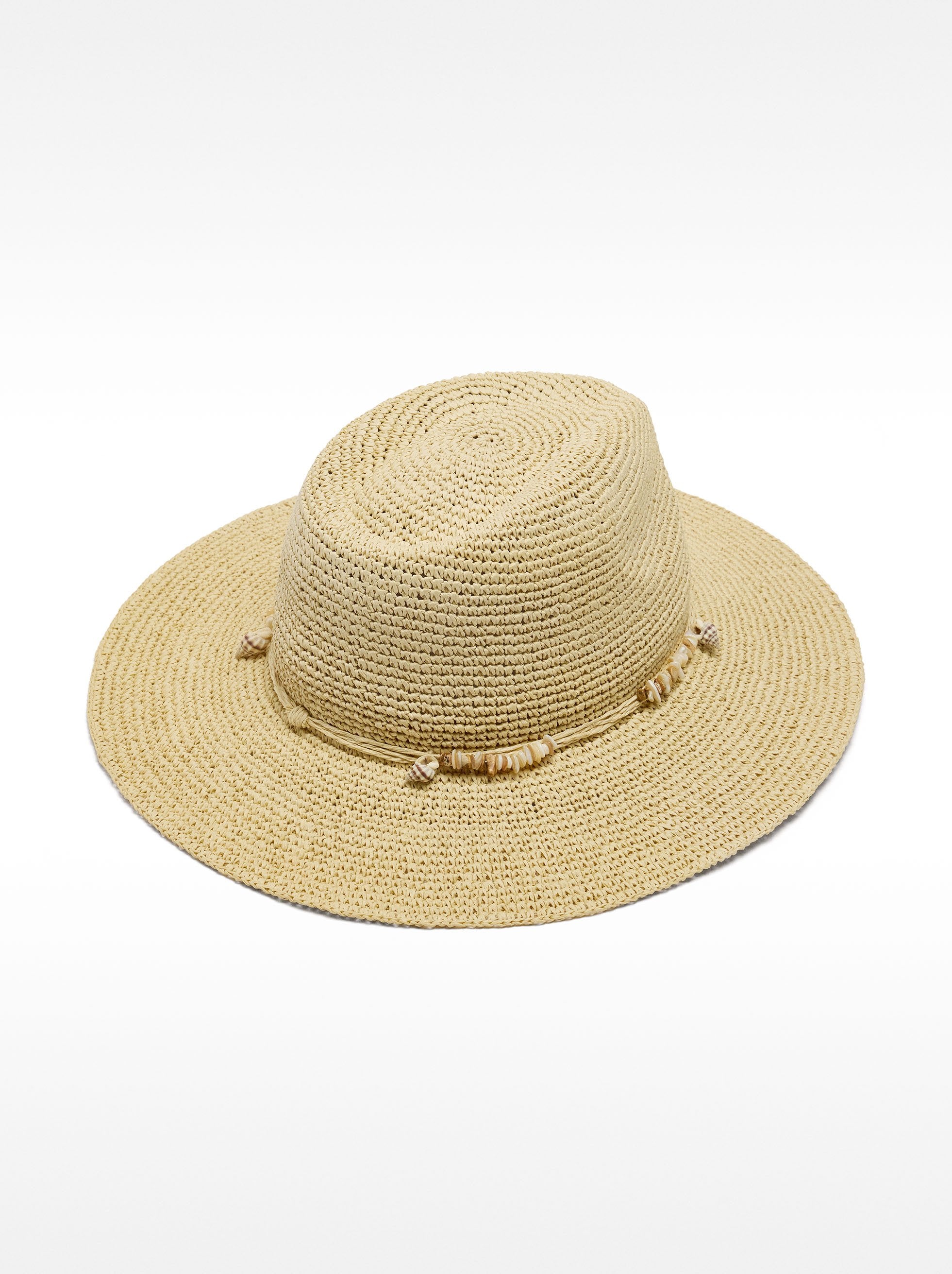 Sombrero Efecto Rafia Con Conchas Y Piedras
