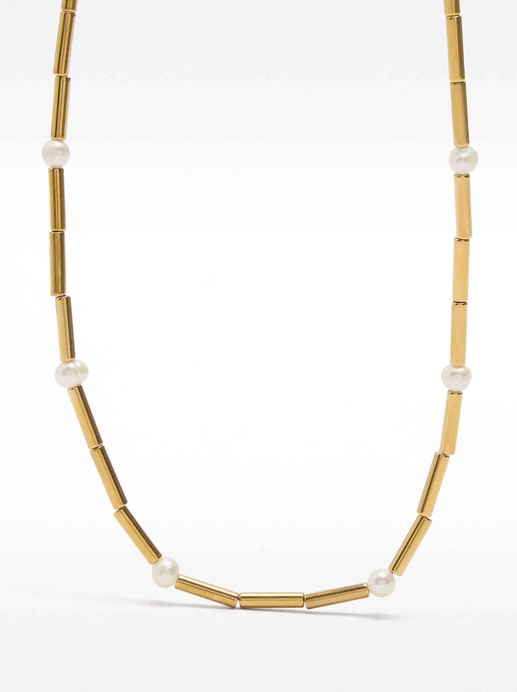 Collar Segmentado Con Perlas De Agua Dulce - Acero Inoxidable