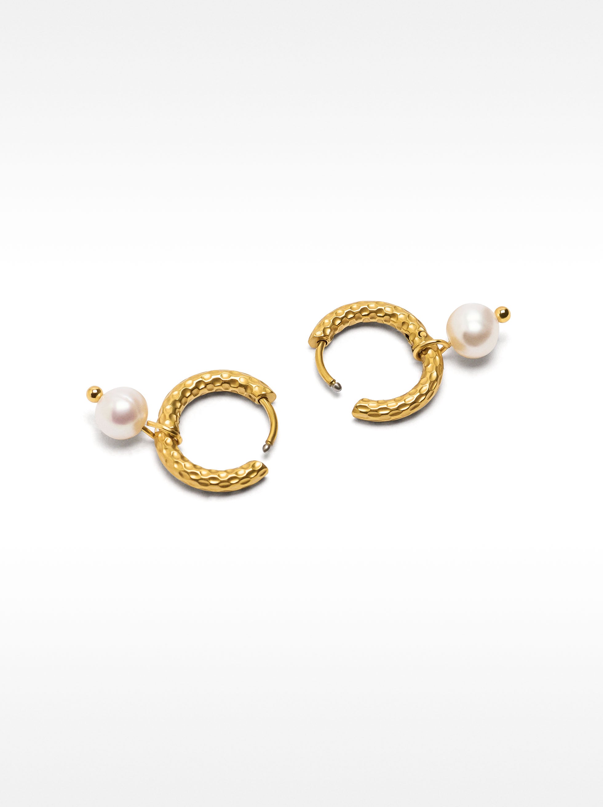 Aros Con Perlas De Agua Dulce - Acero Inoxidable