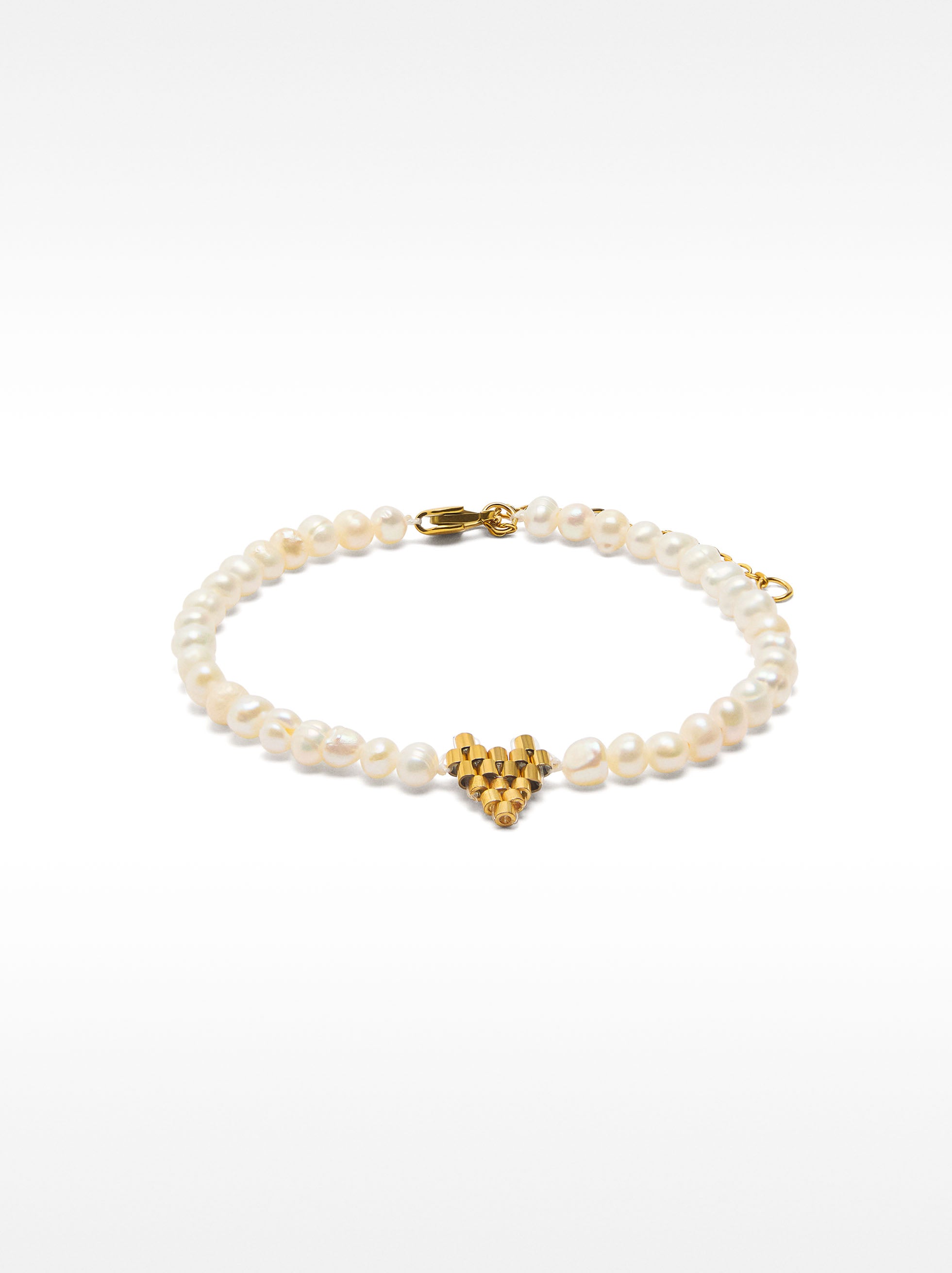 Pulsera De Perlas De Agua Dulce Con Corazón - Acero Inoxidable