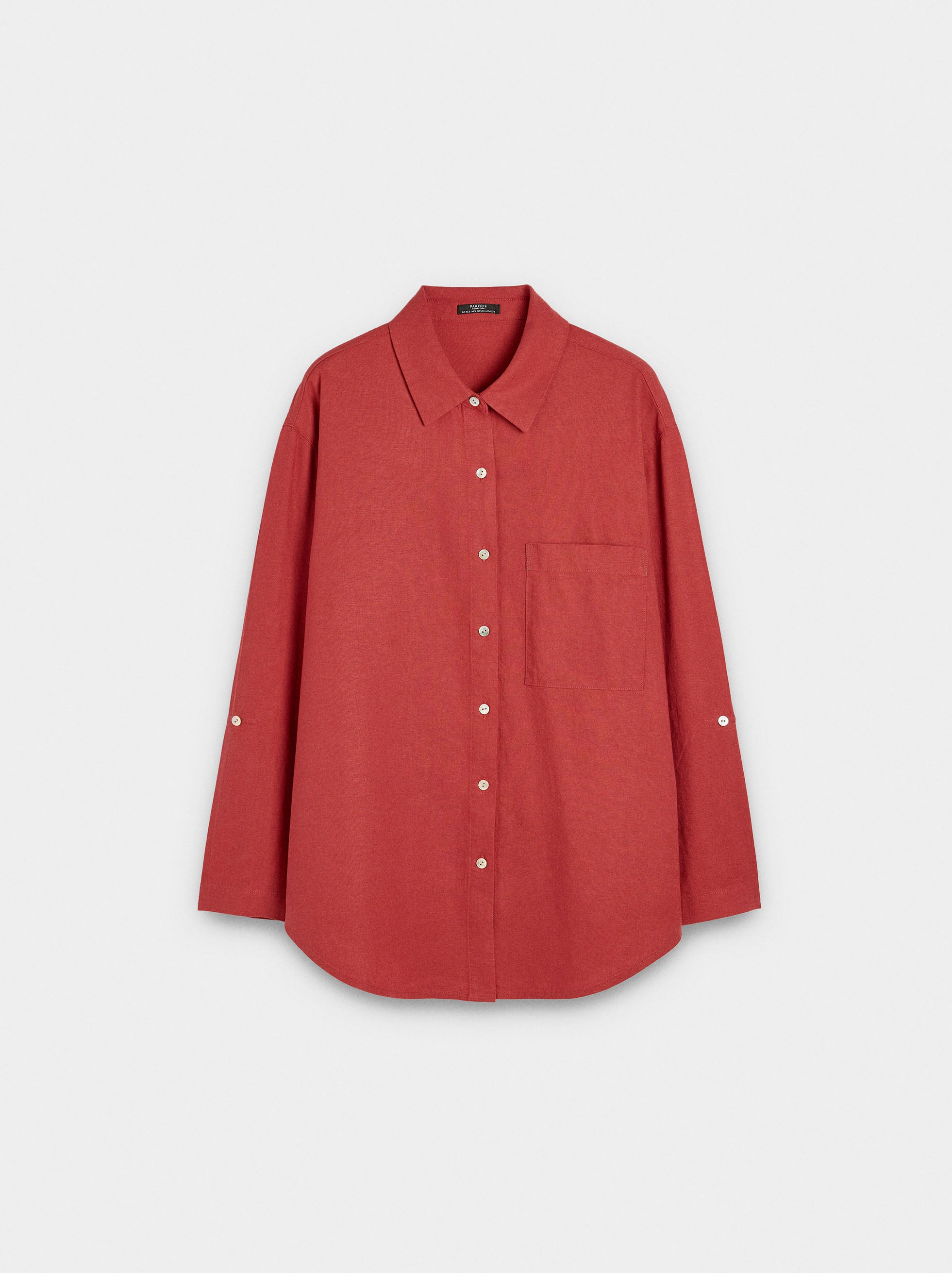 Camisa Mezcla De Lino Con Bolsillo