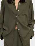 Camisa Mezcla De Lino Con Bolsillo