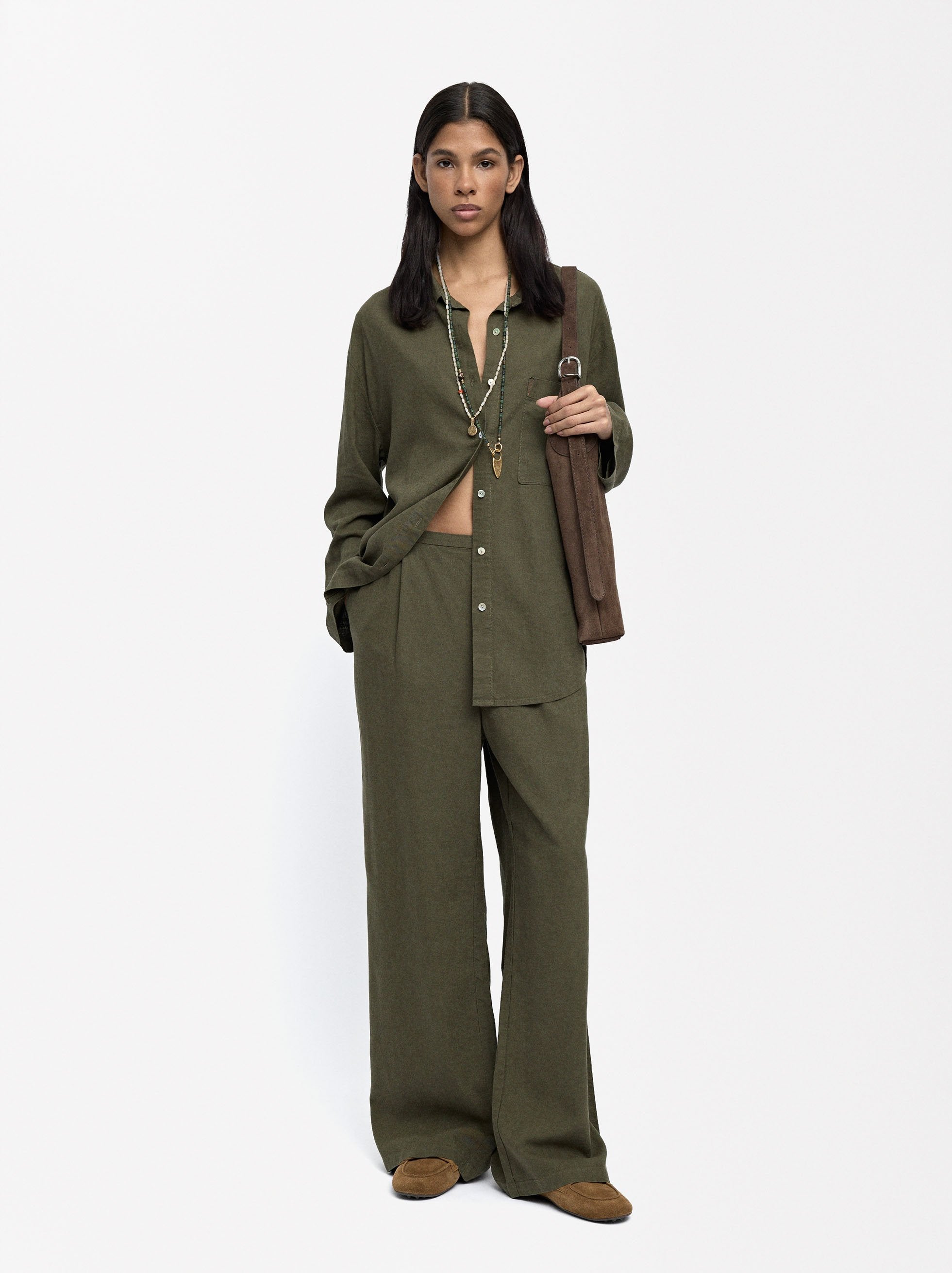 Camisa Mezcla De Lino Con Bolsillo