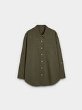 Camisa Mezcla De Lino Con Bolsillo