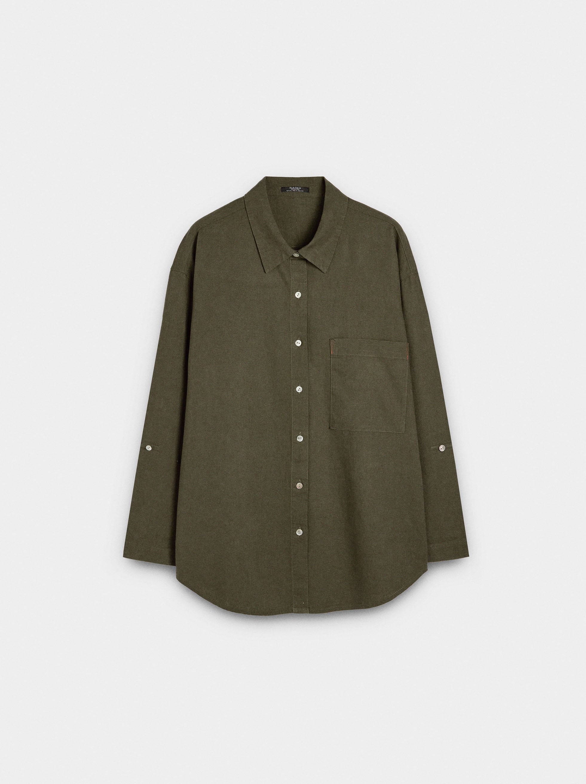Camisa Mezcla De Lino Con Bolsillo