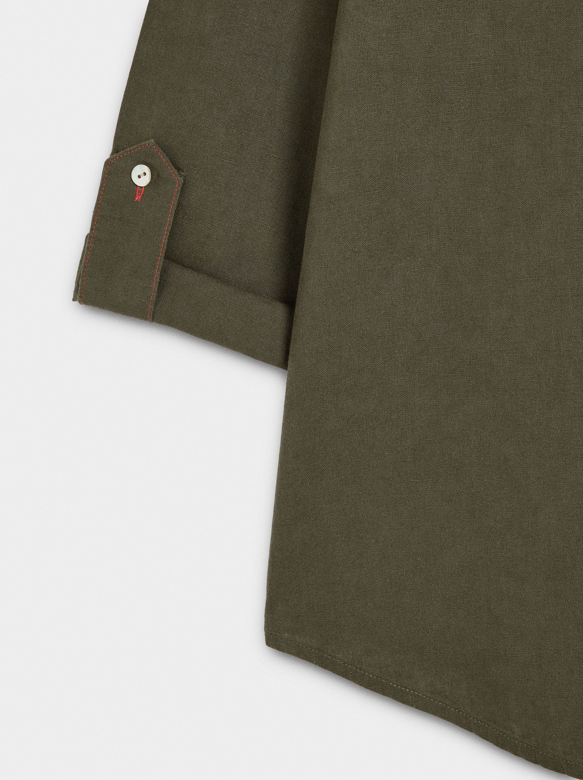 Camisa Mezcla De Lino Con Bolsillo