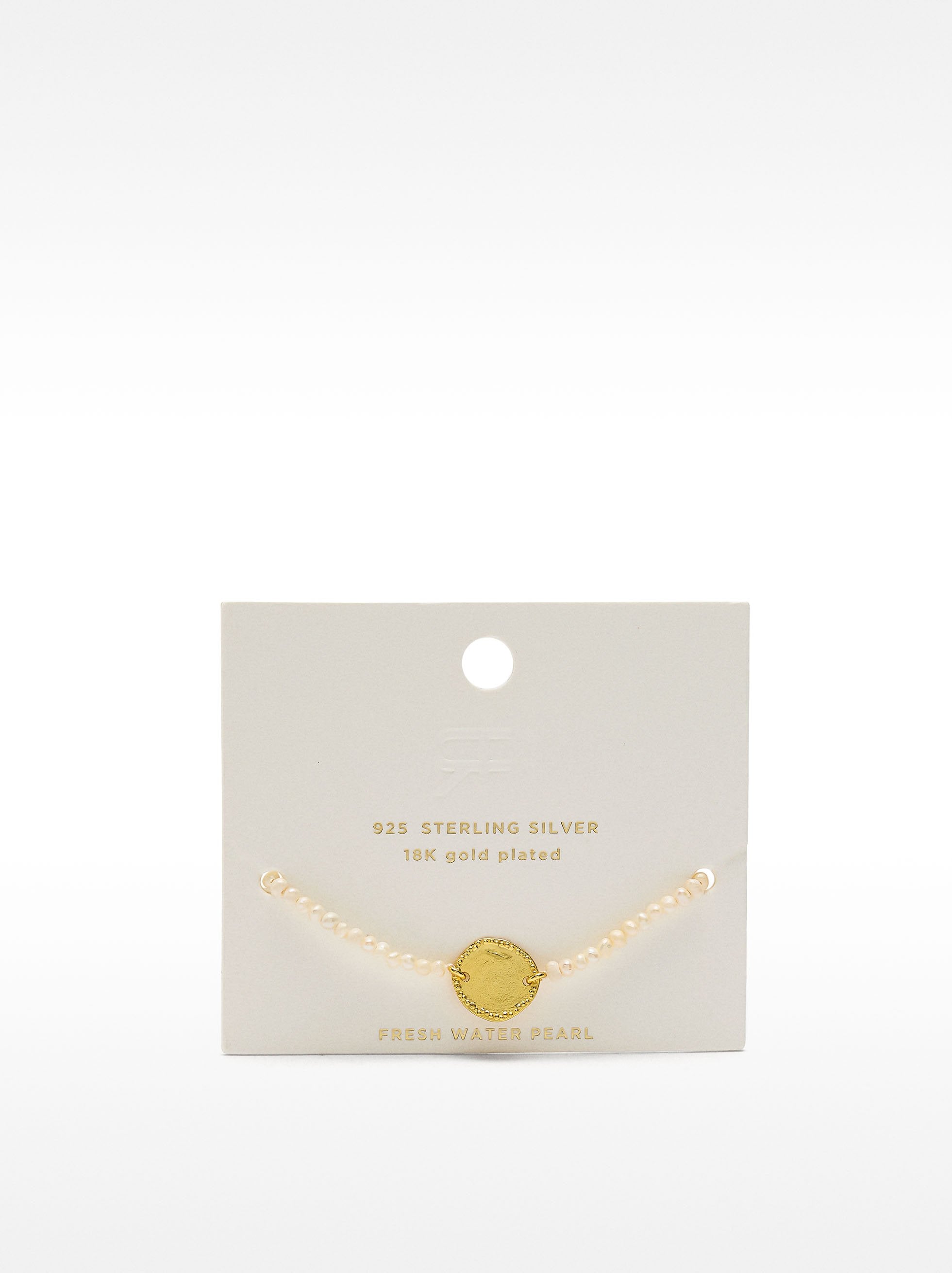 Pulsera De Perla De Agua Dulce Con Medalla - Plata De Ley 925