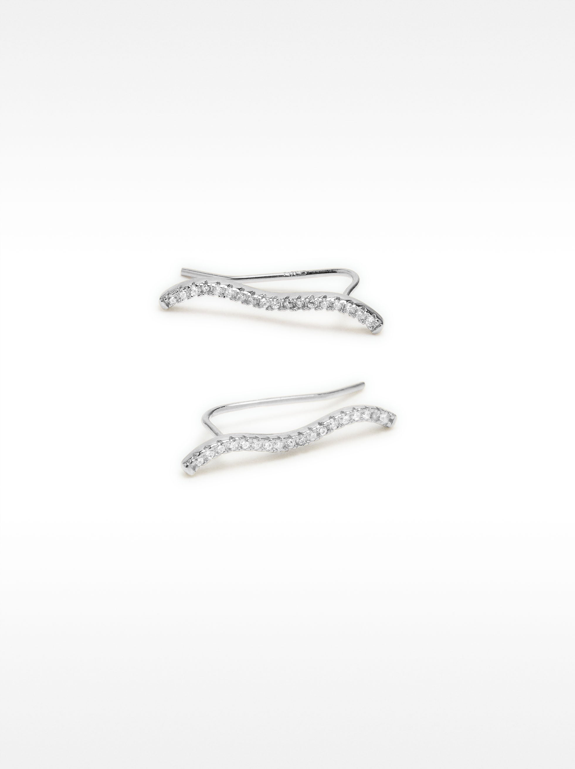 Pendientes Onda Con Circonitas - Plata De Ley 925