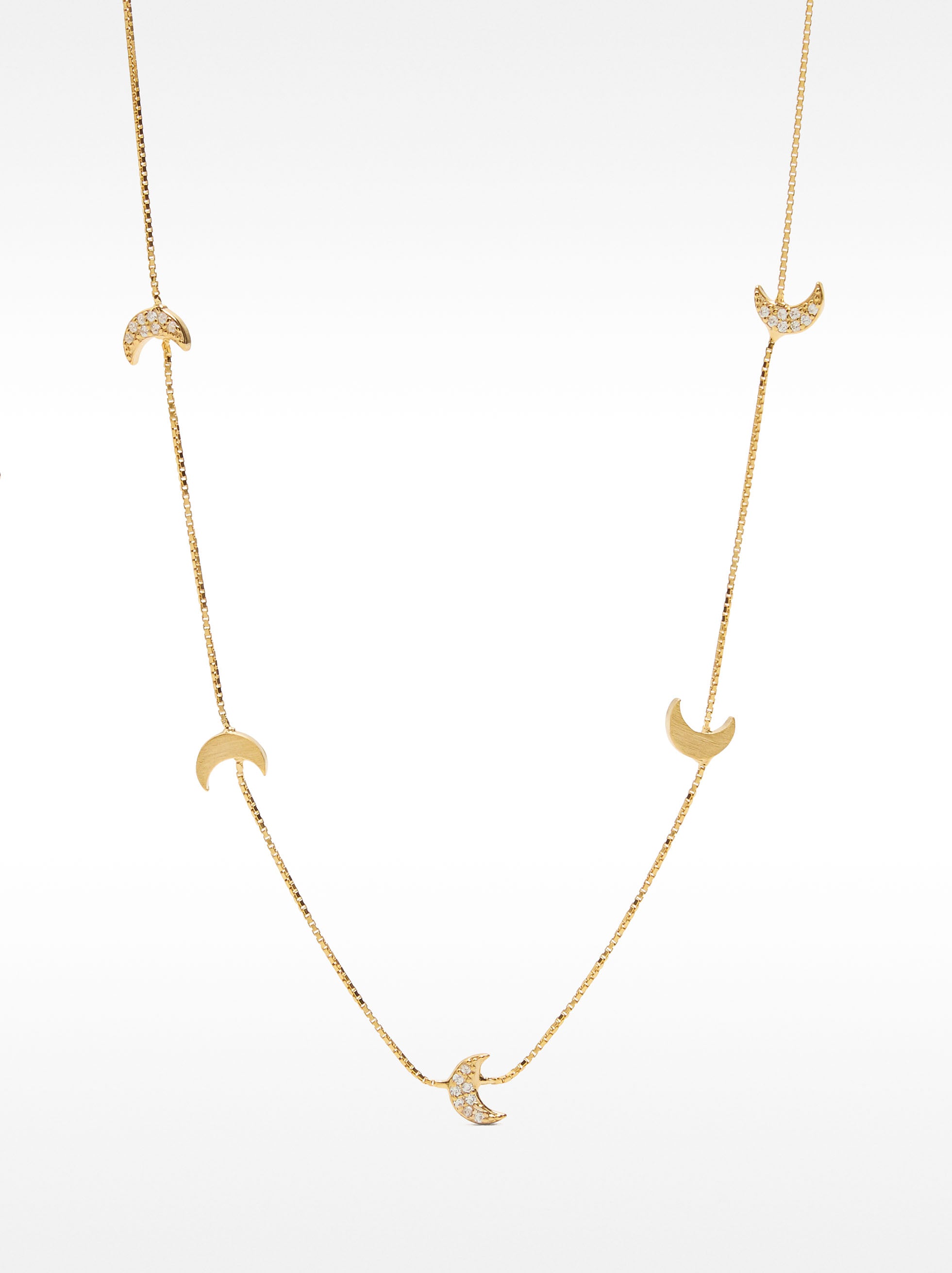 Collar Con Lunas Y Cristales - Plata De Ley 925