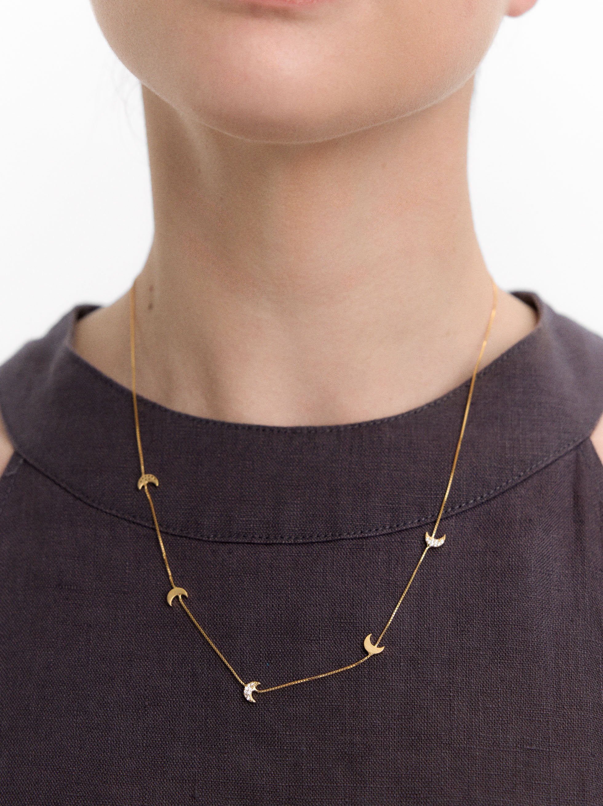 Collar Con Lunas Y Cristales - Plata De Ley 925