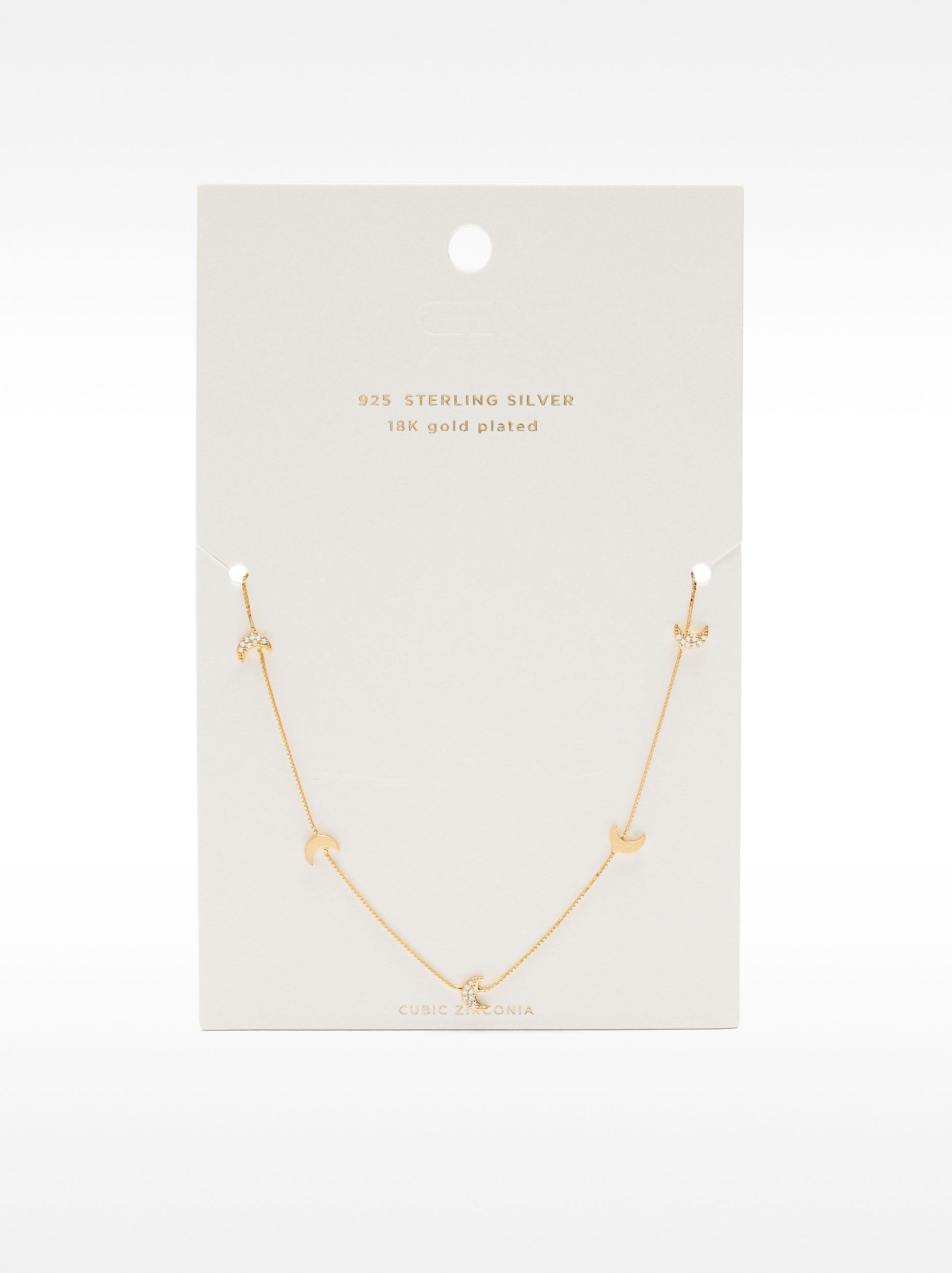 Collar Con Lunas Y Cristales - Plata De Ley 925