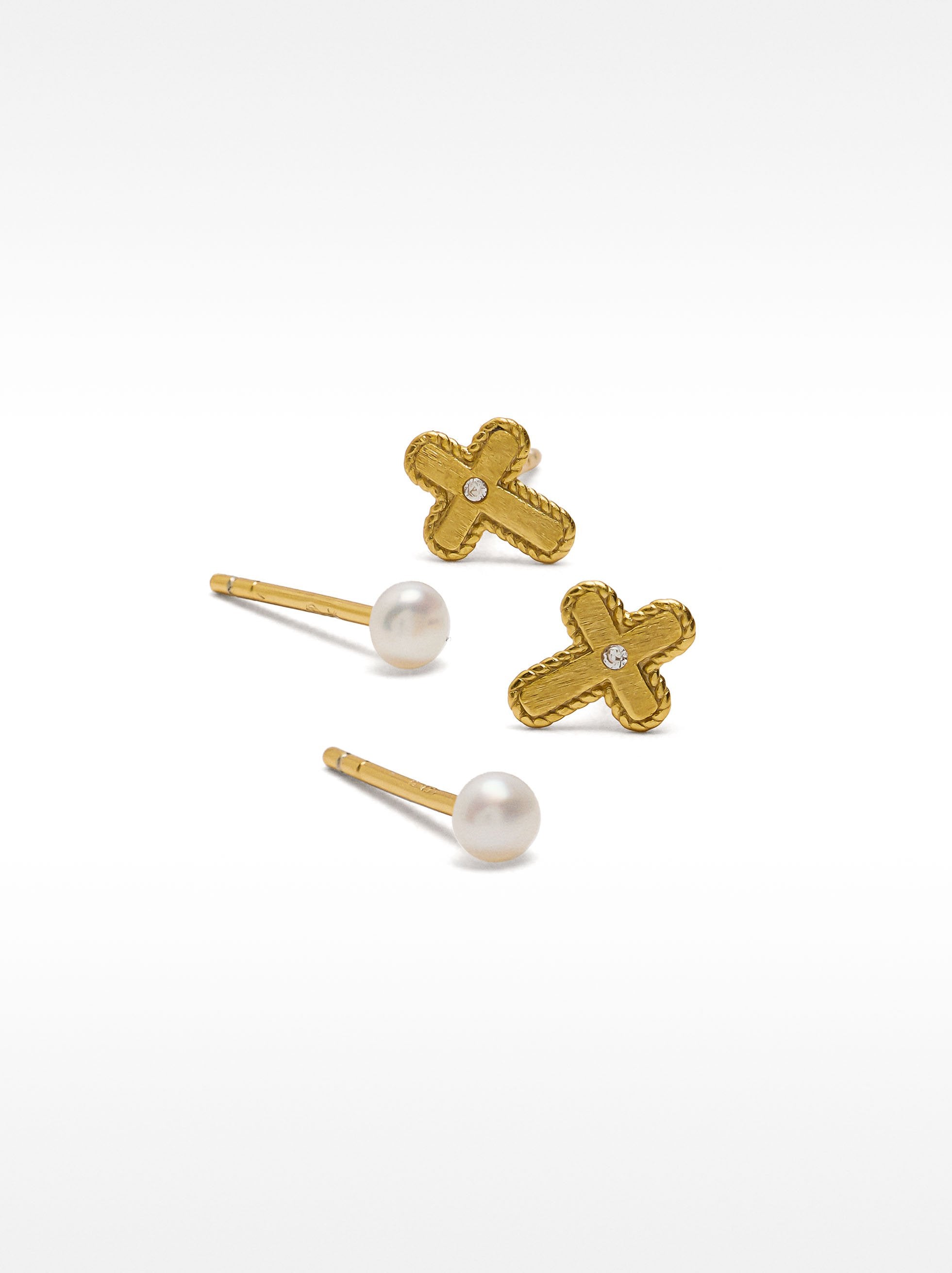 Set De Aros Con Perlas De Agua Dulce - Plata De Ley 925
