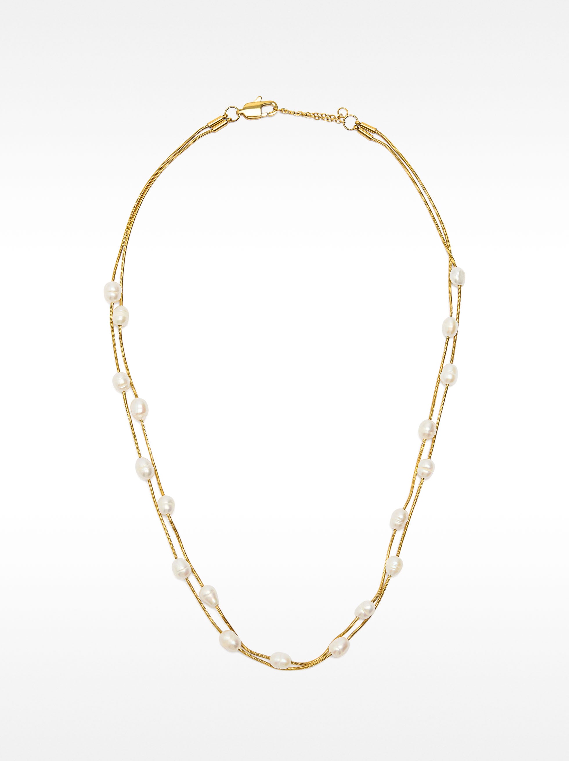 Collar Doble Con Perlas De Agua Dulce - Acero Inoxidable