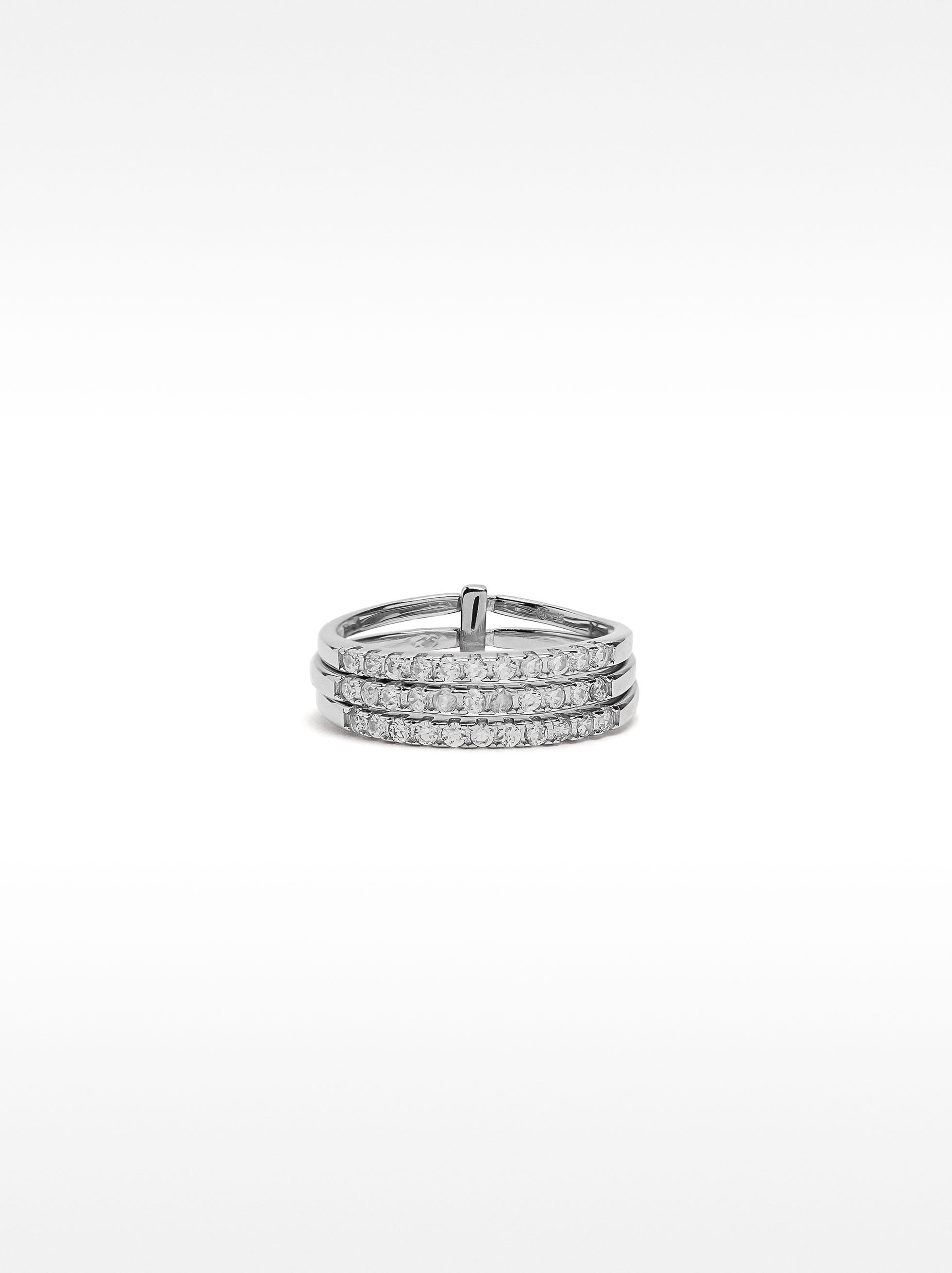 Anillo Triple Con Circonitas - Plata De Ley 925