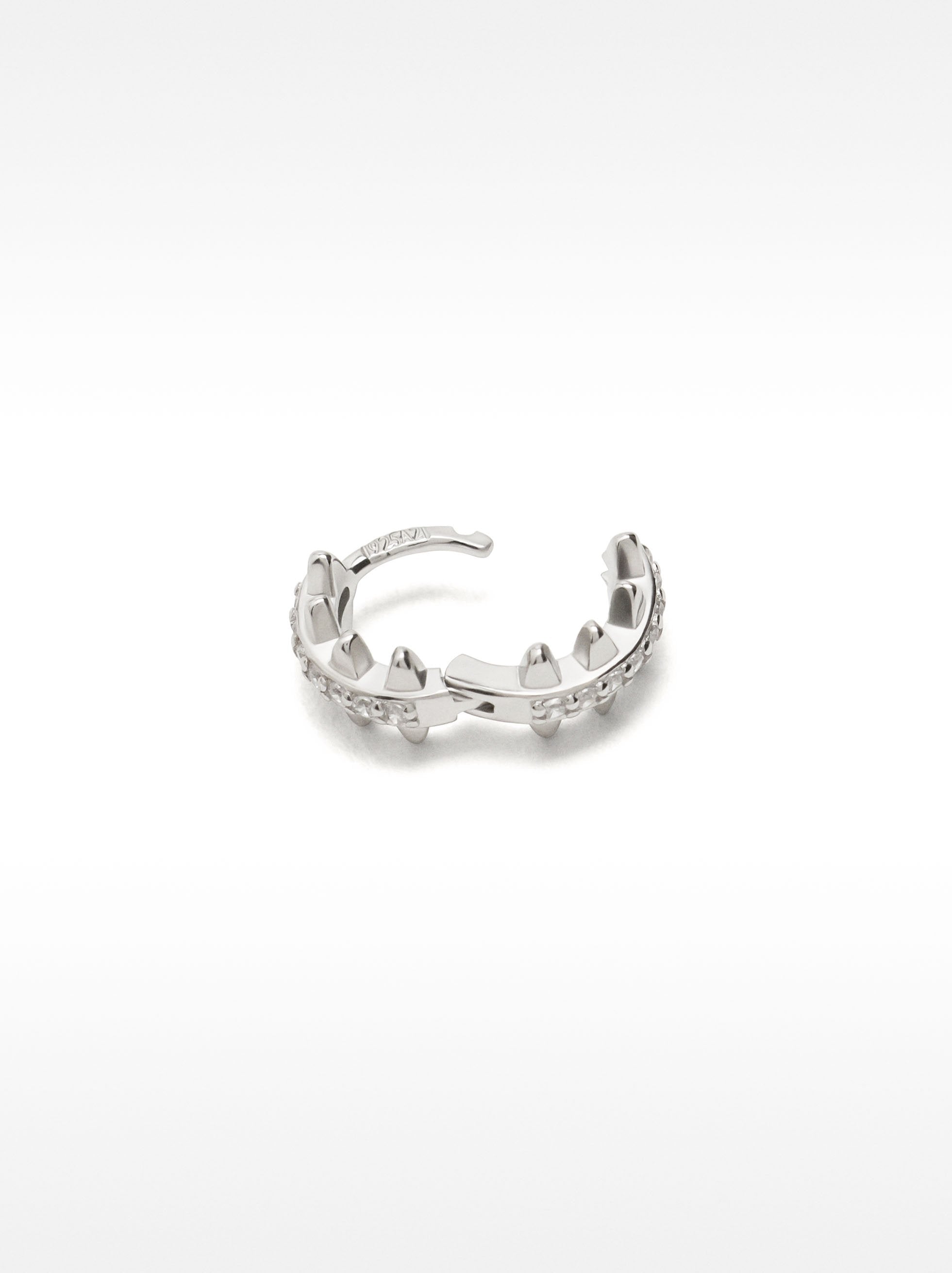 Pendiente Individual Con Circonitas Y Relieve - Plata De Ley 925