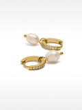 Pendientes De Aro Con Perlas De Agua Dulce - Acero Inoxidable