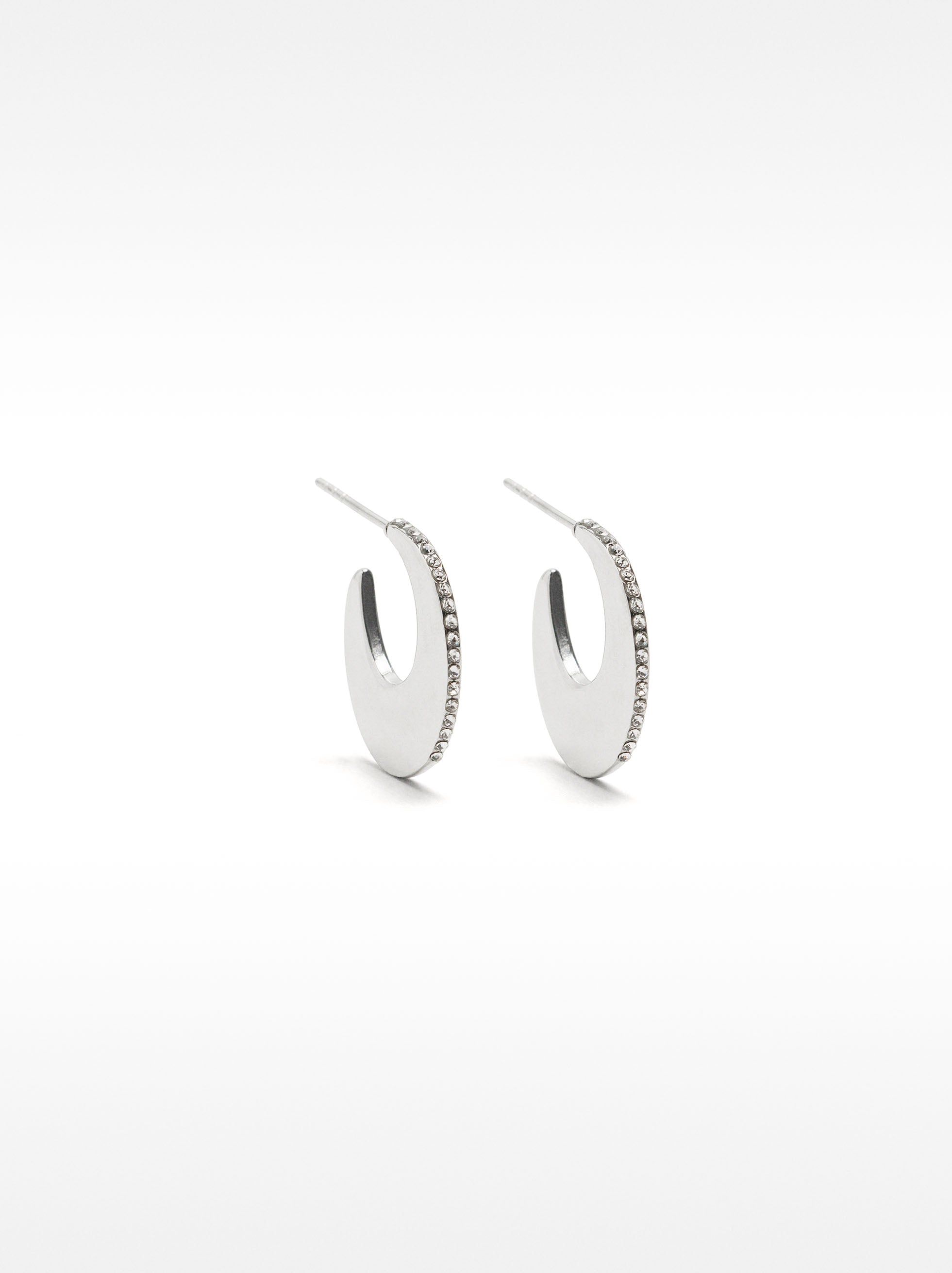 Pendientes Redondos Con Cristales - Acero Inoxidable