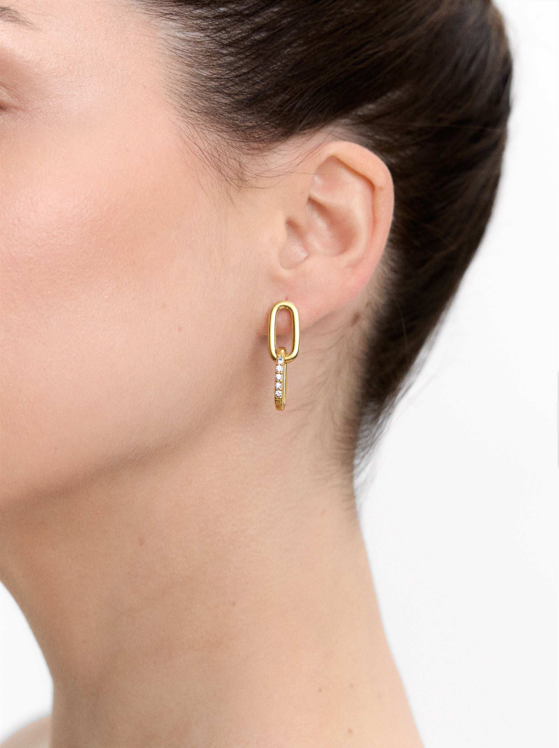 Pendientes De Eslabones Con Cristales - Acero Inoxidable