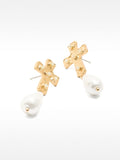 Pendientes Cruz Con Piedras Y Perlas
