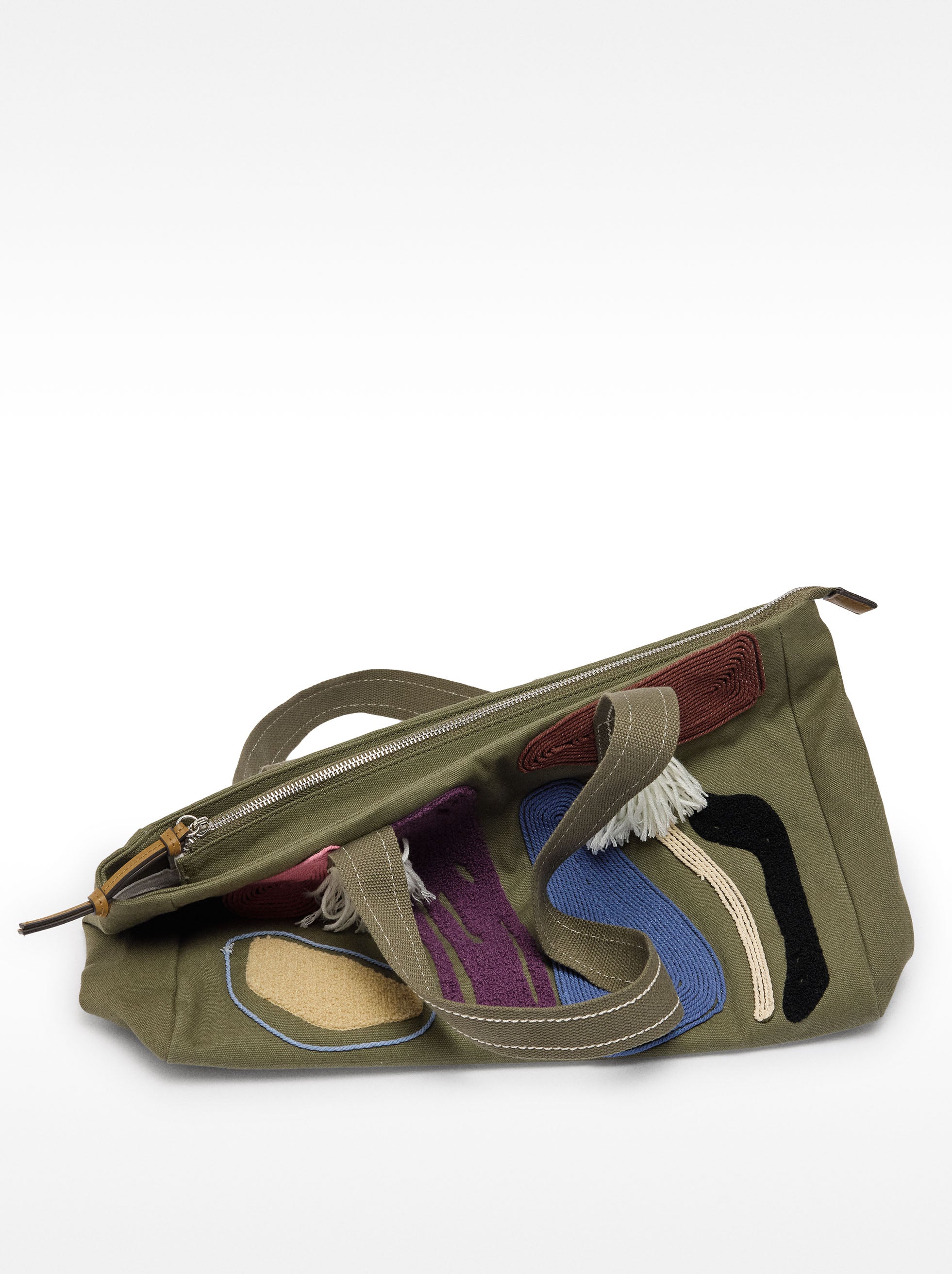 Bolso Shopper De Tejido Aplicaciones Multicolor