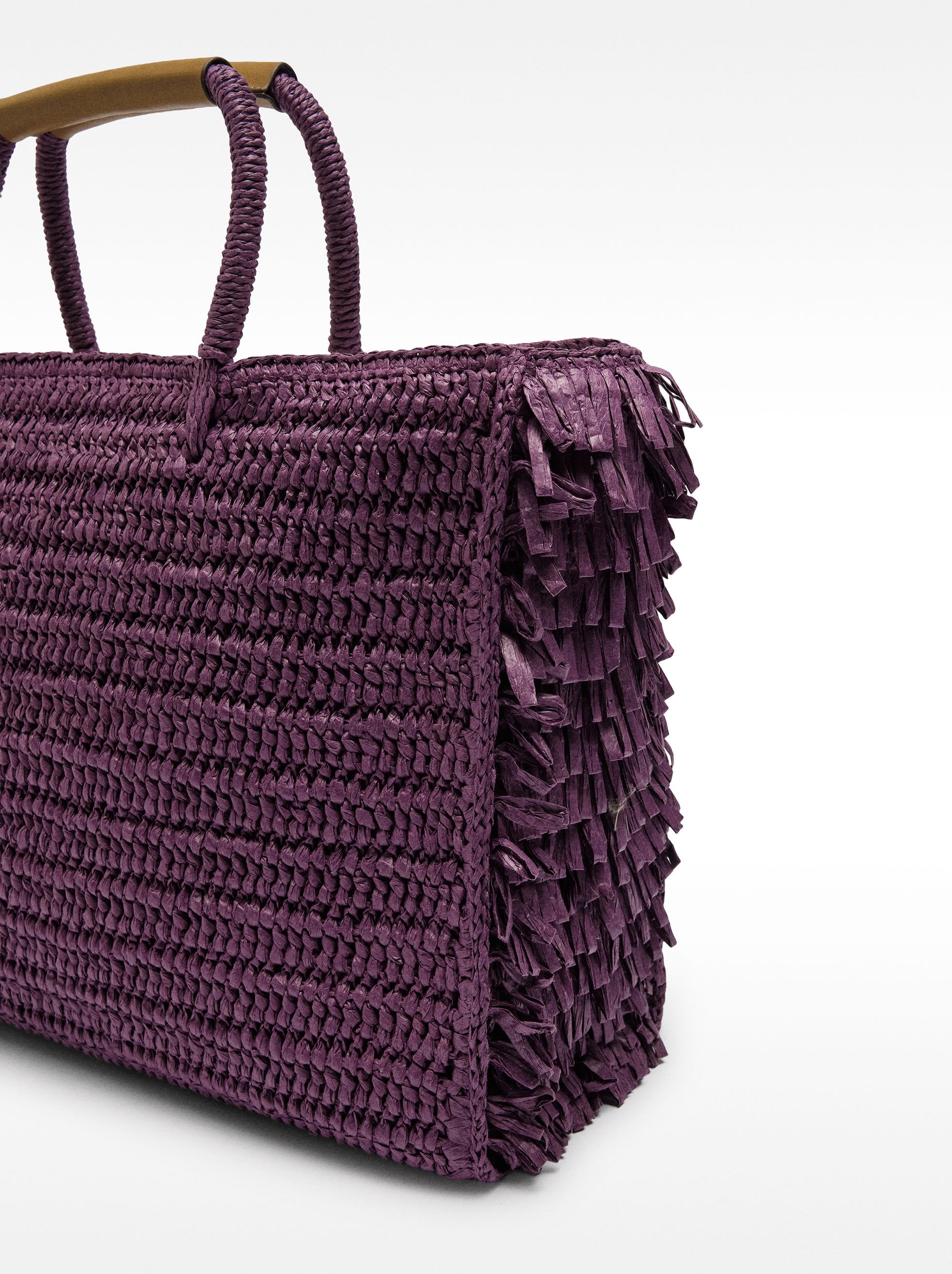 Bolso Shopper Efecto Rafia Con Flecos