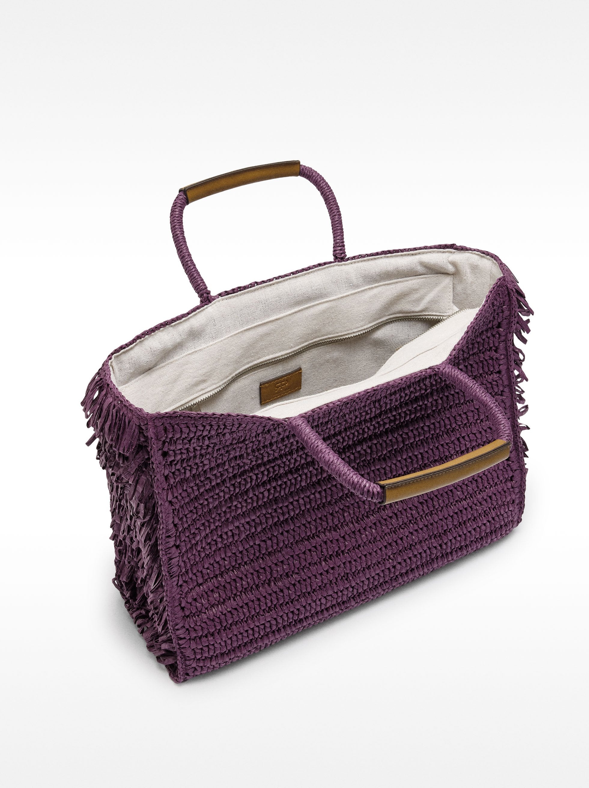 Bolso Shopper Efecto Rafia Con Flecos