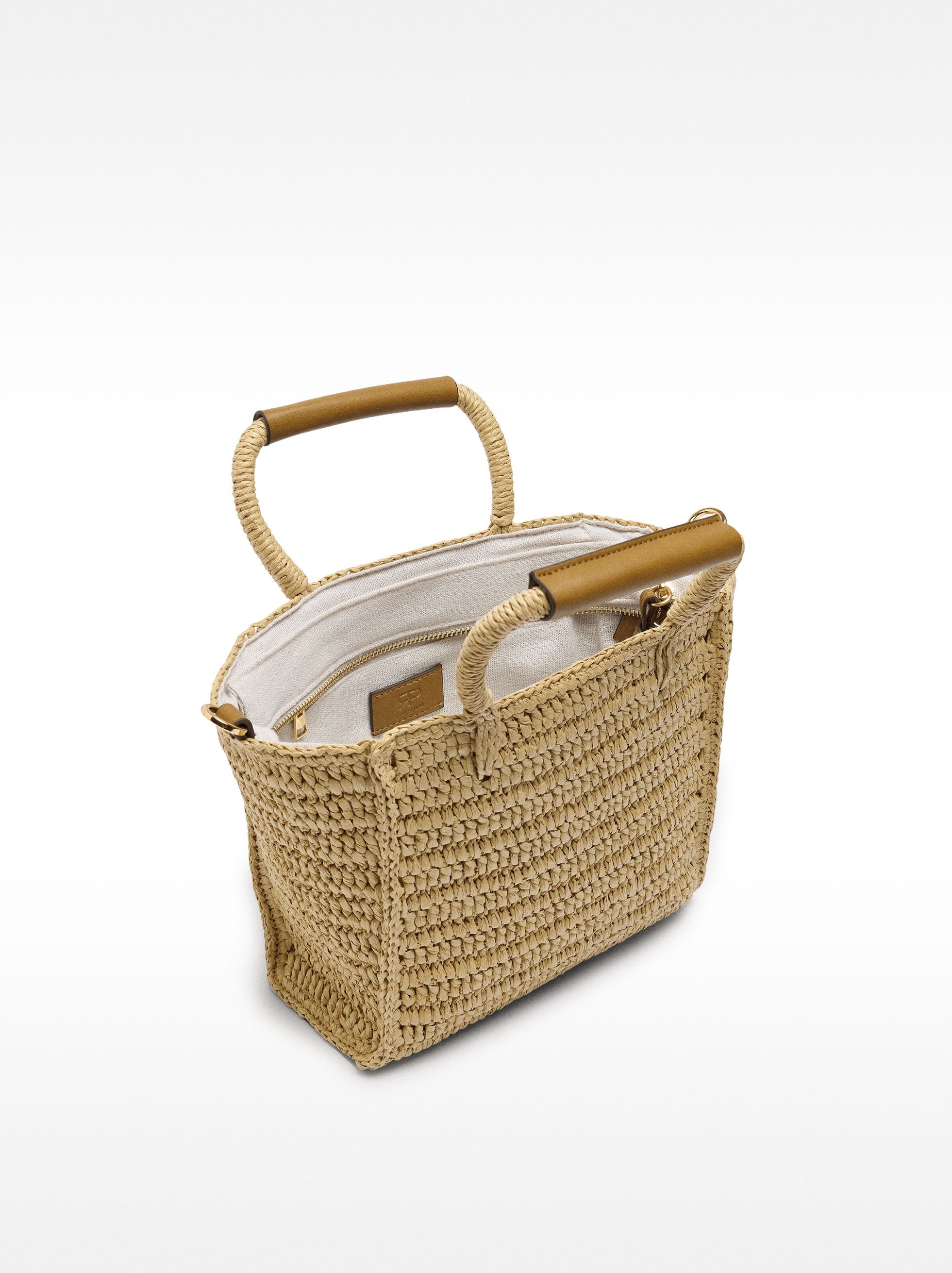 Bolso Tote Efecto Rafia Con Bandolera