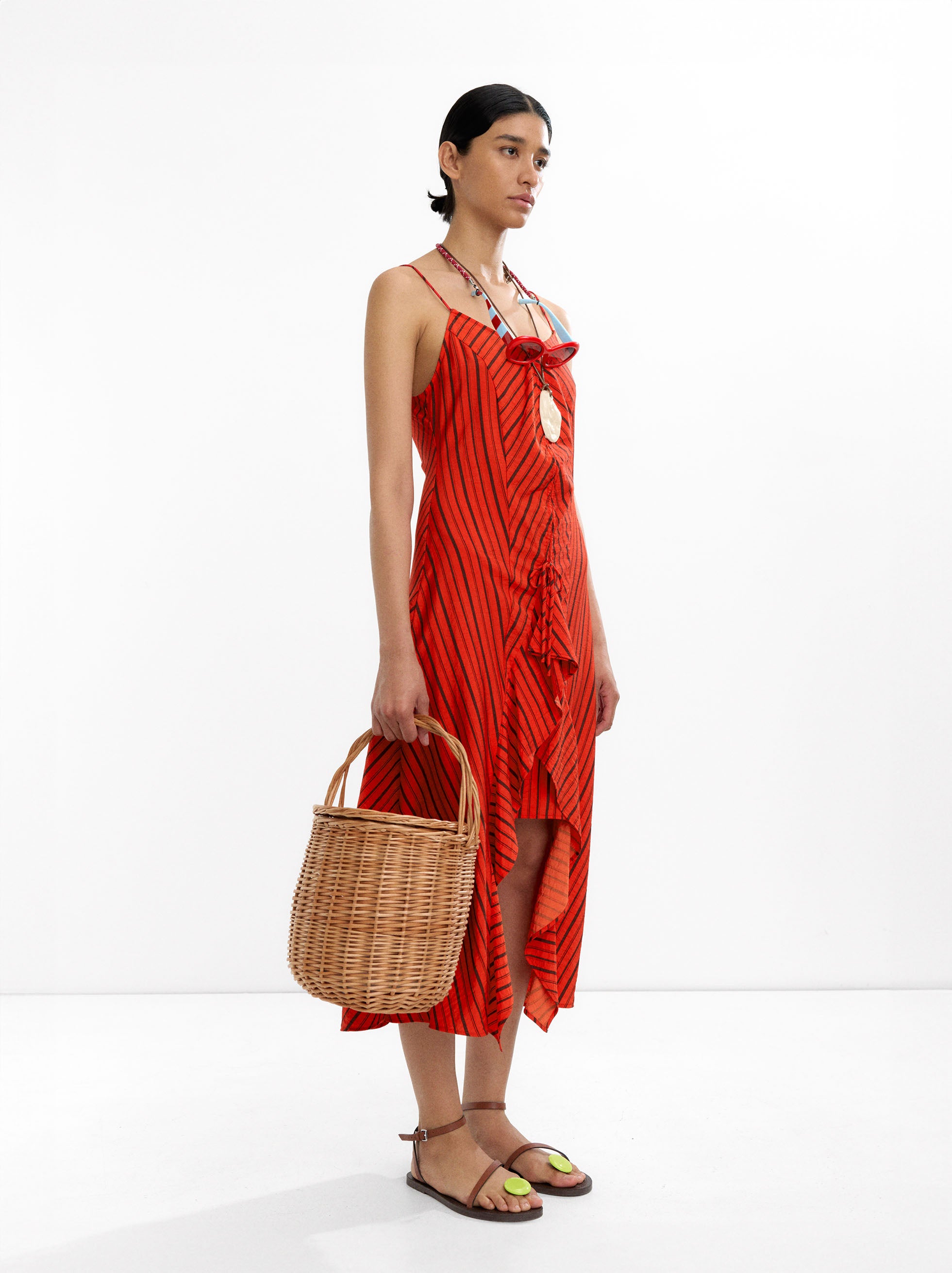 Vestido Midi A Rayas Con Tirantes