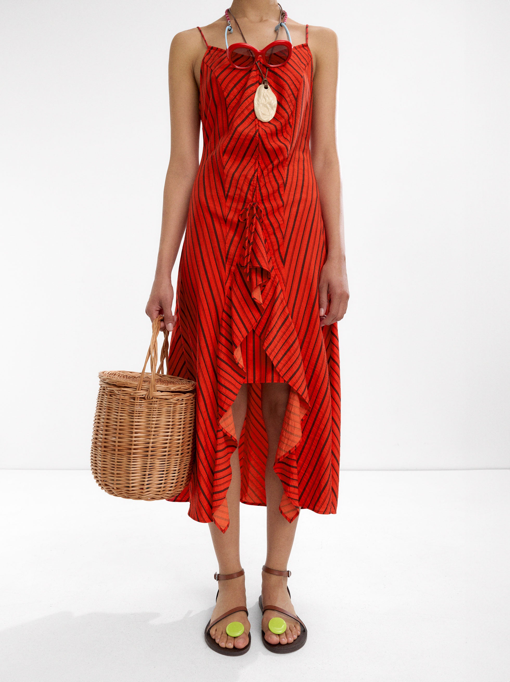 Vestido Midi A Rayas Con Tirantes