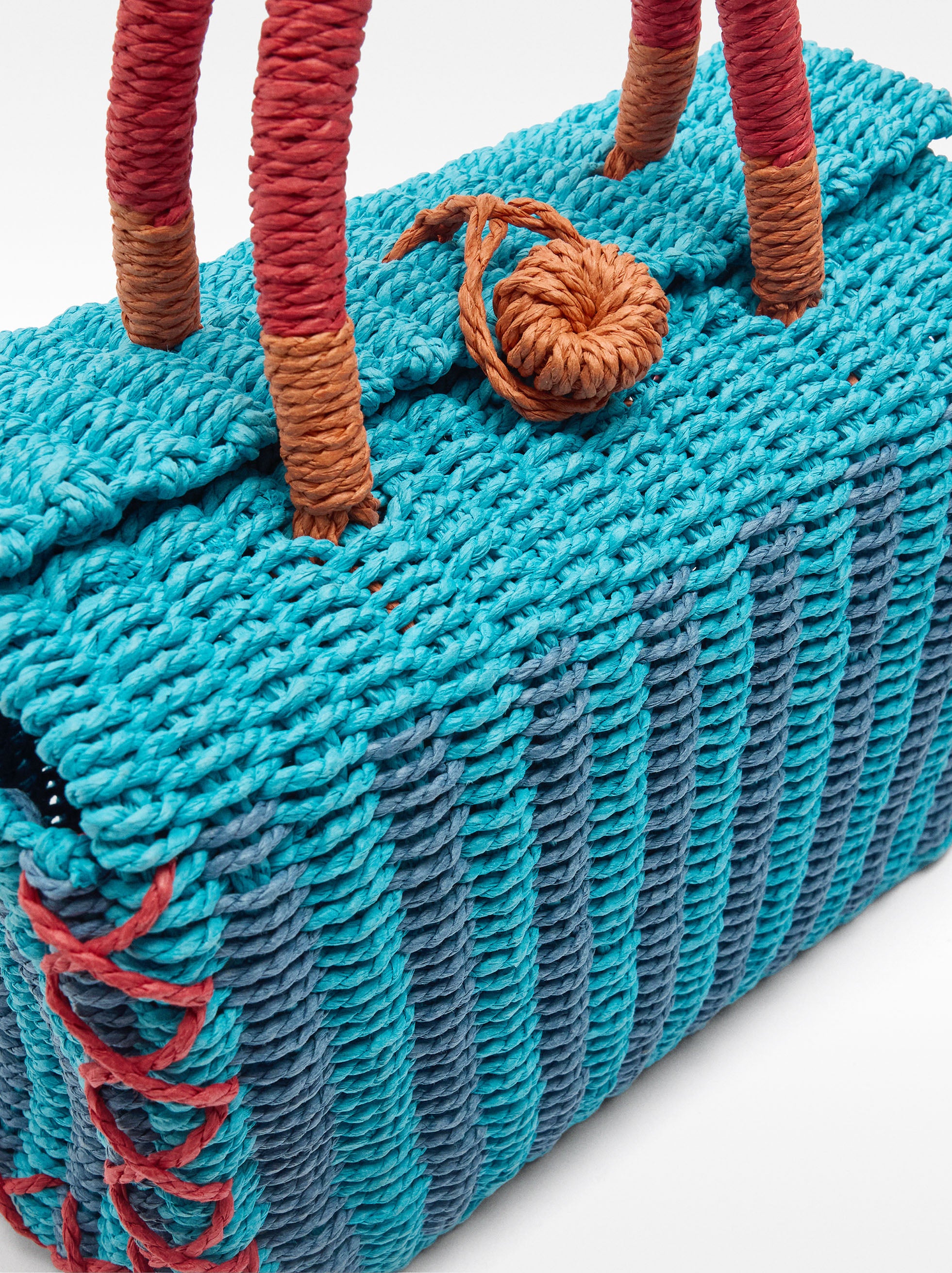 Cesta Tote Rectangular De Efecto Rafia