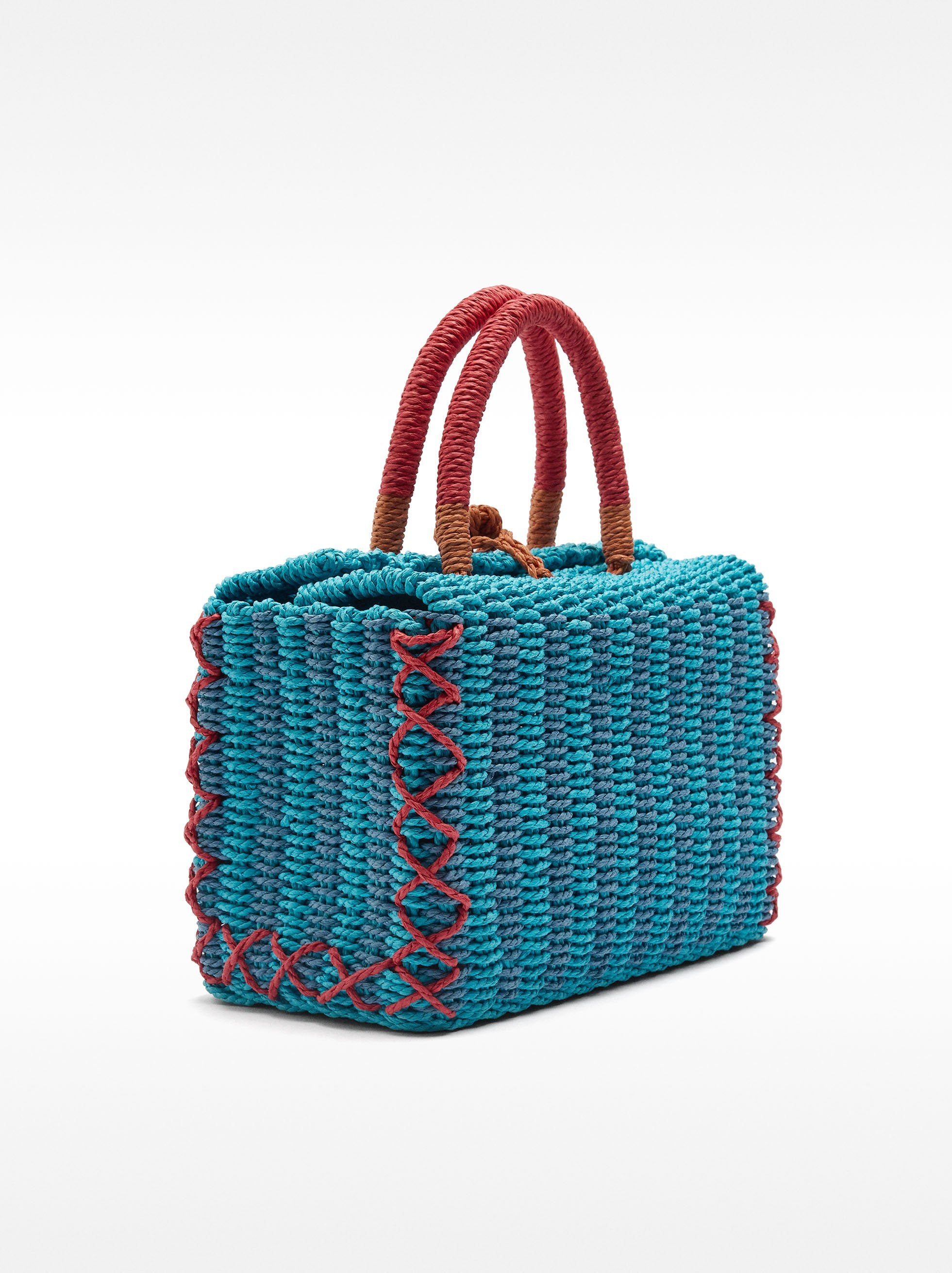 Cesta Tote Rectangular De Efecto Rafia