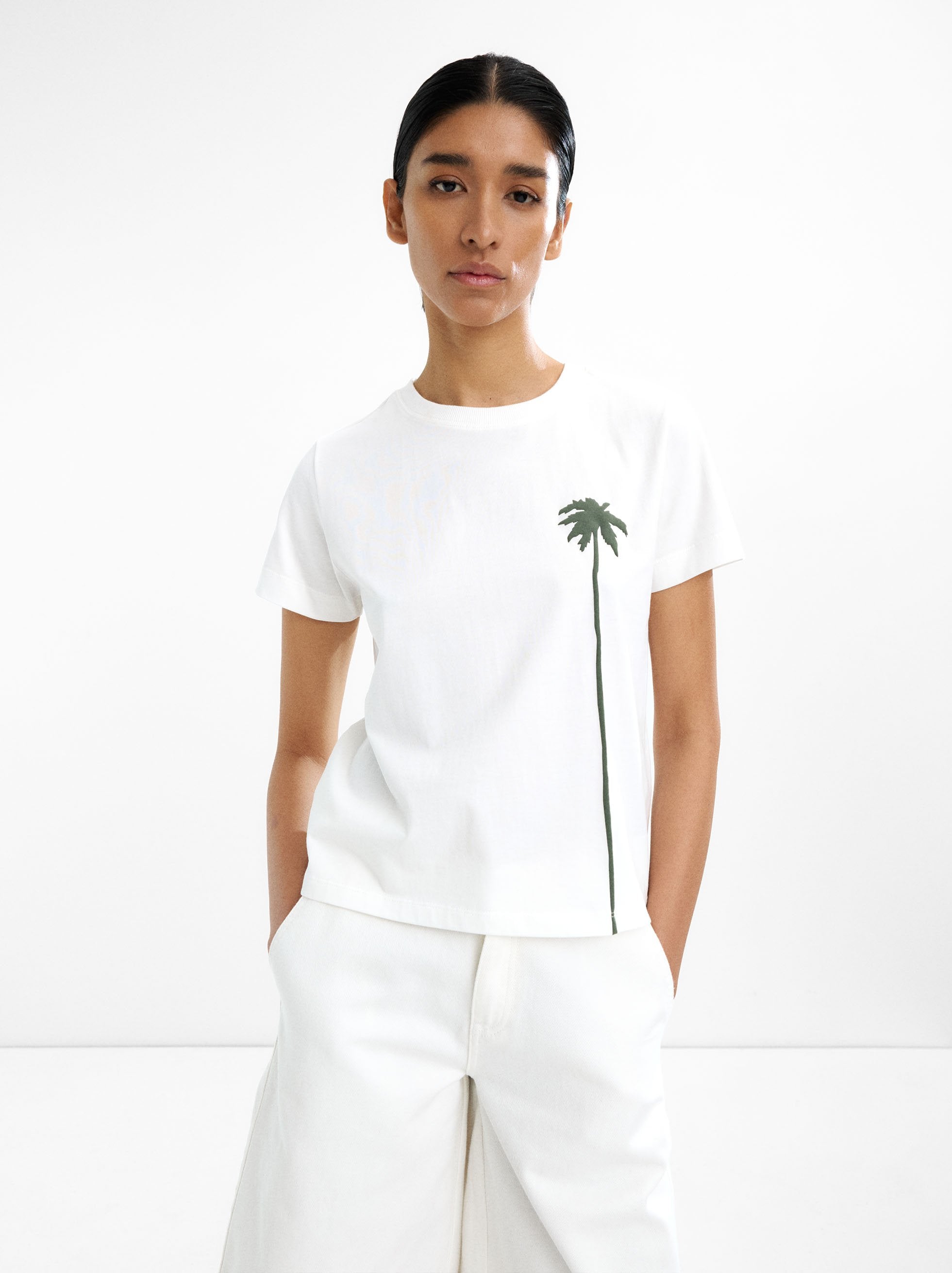 Camiseta 100% Algodón Estampado De Palmeras