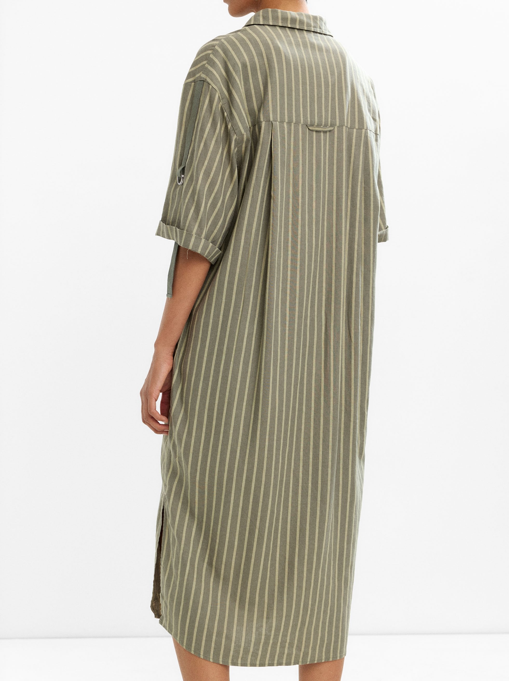 Vestido Camisero A Rayas Mezcla De Lino