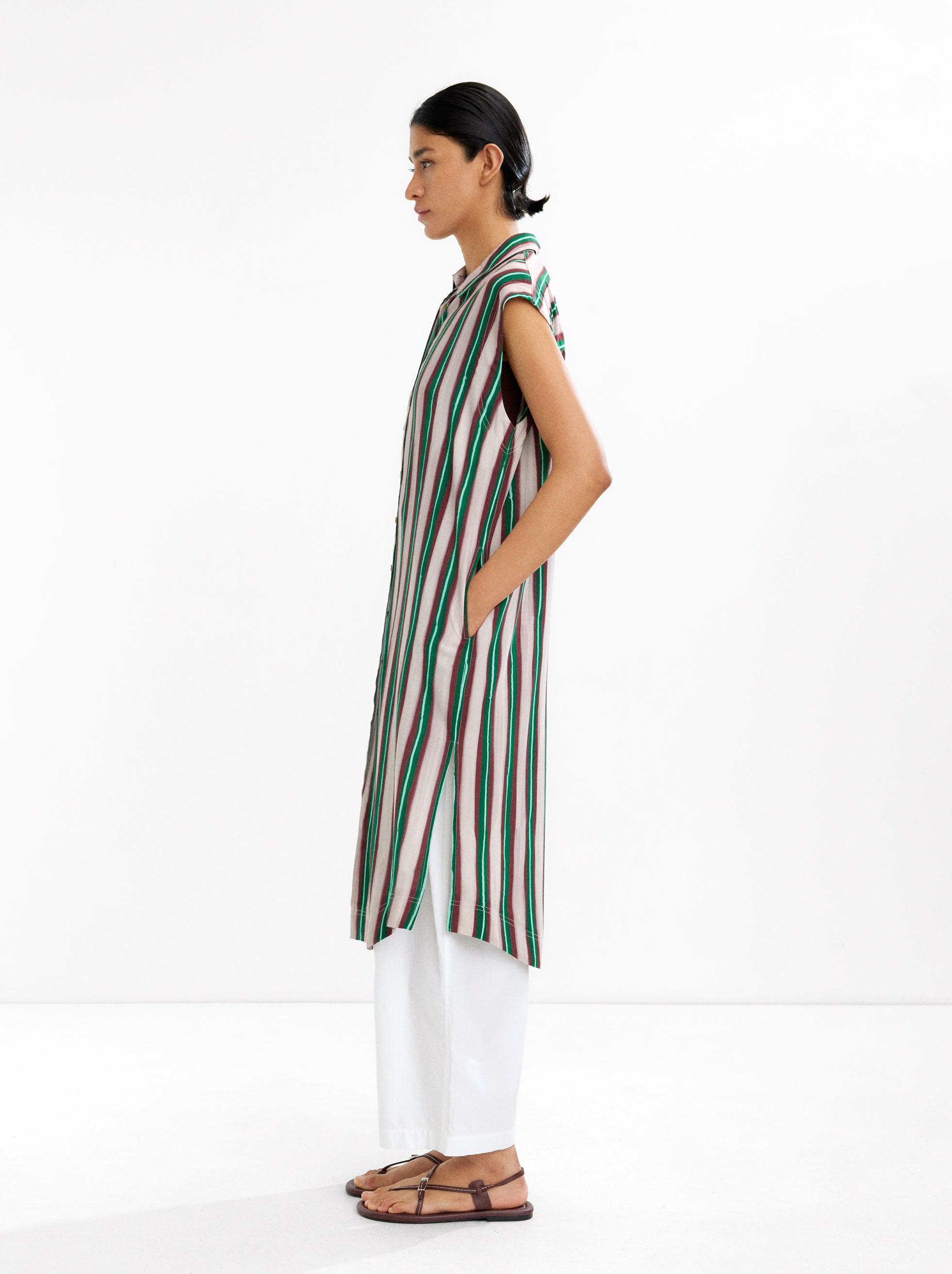 Vestido Camisero Midi A Rayas