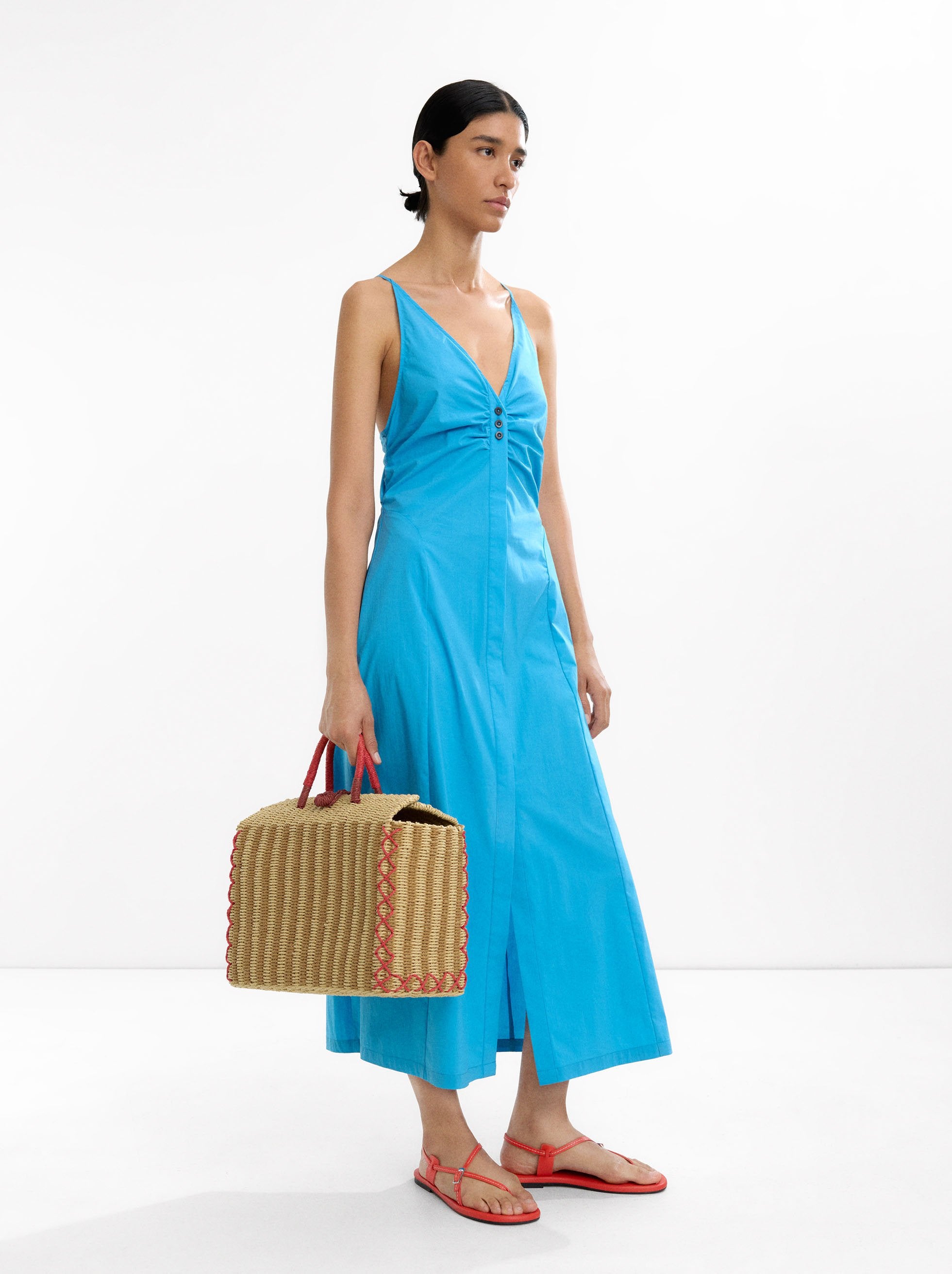 Vestido Largo De Algodón Con Tirantes