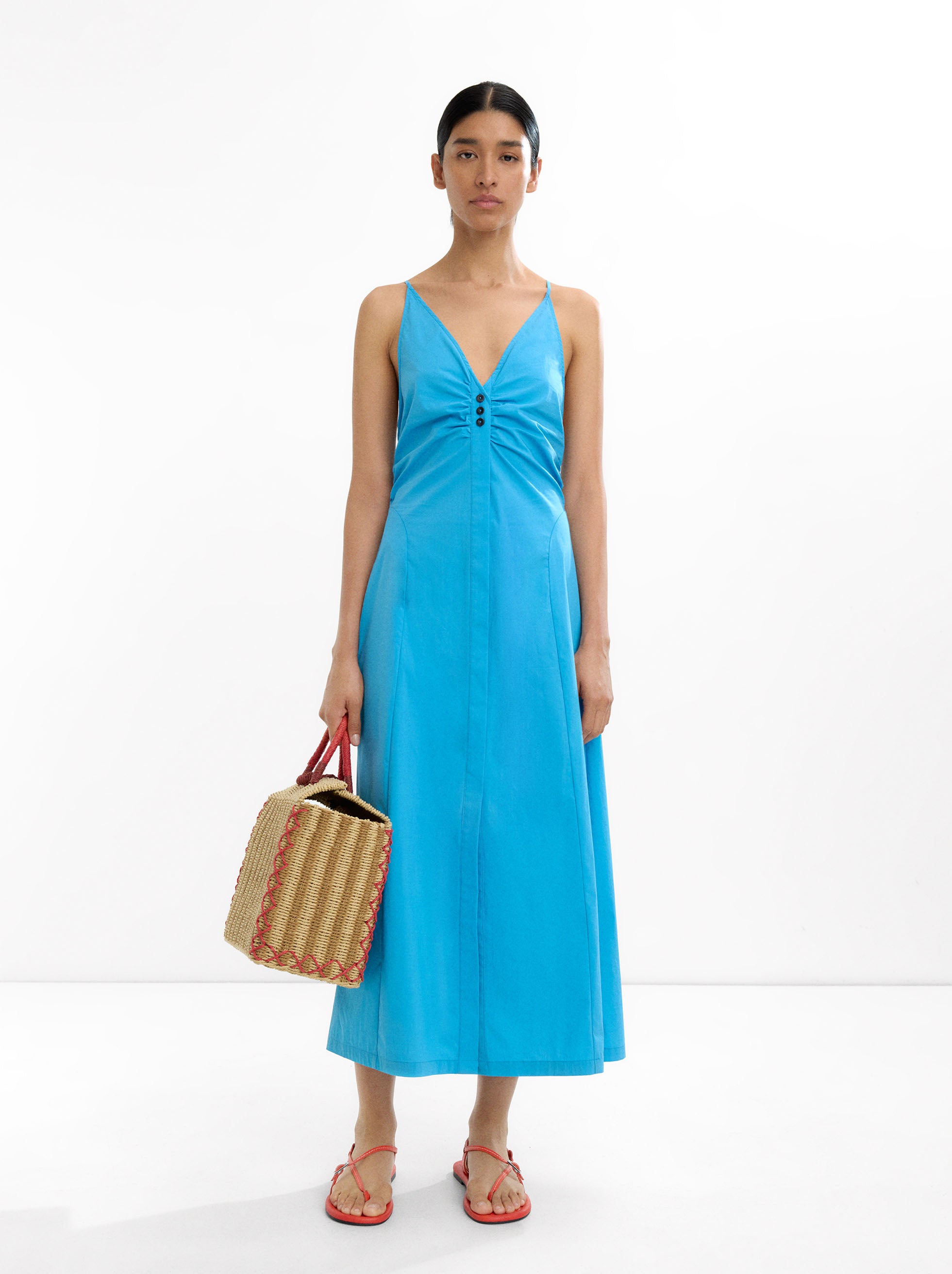 Vestido Largo De Algodón Con Tirantes