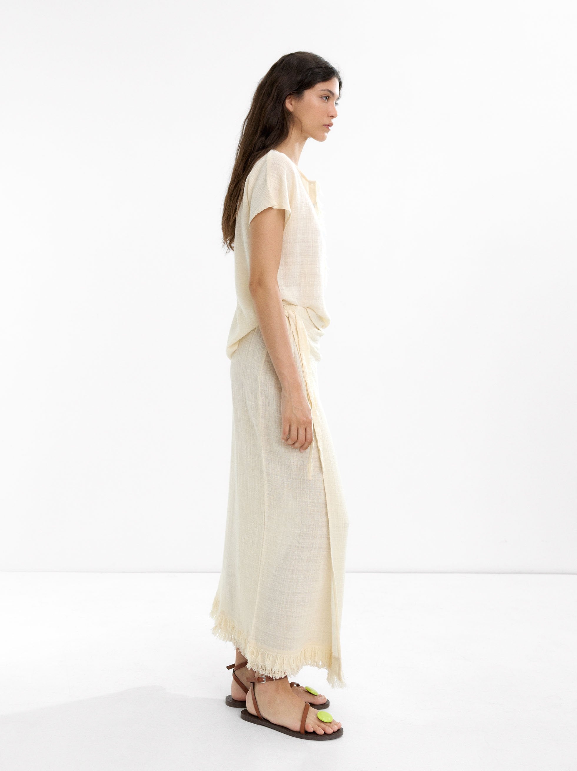 Falda Larga Mezcla De Lino