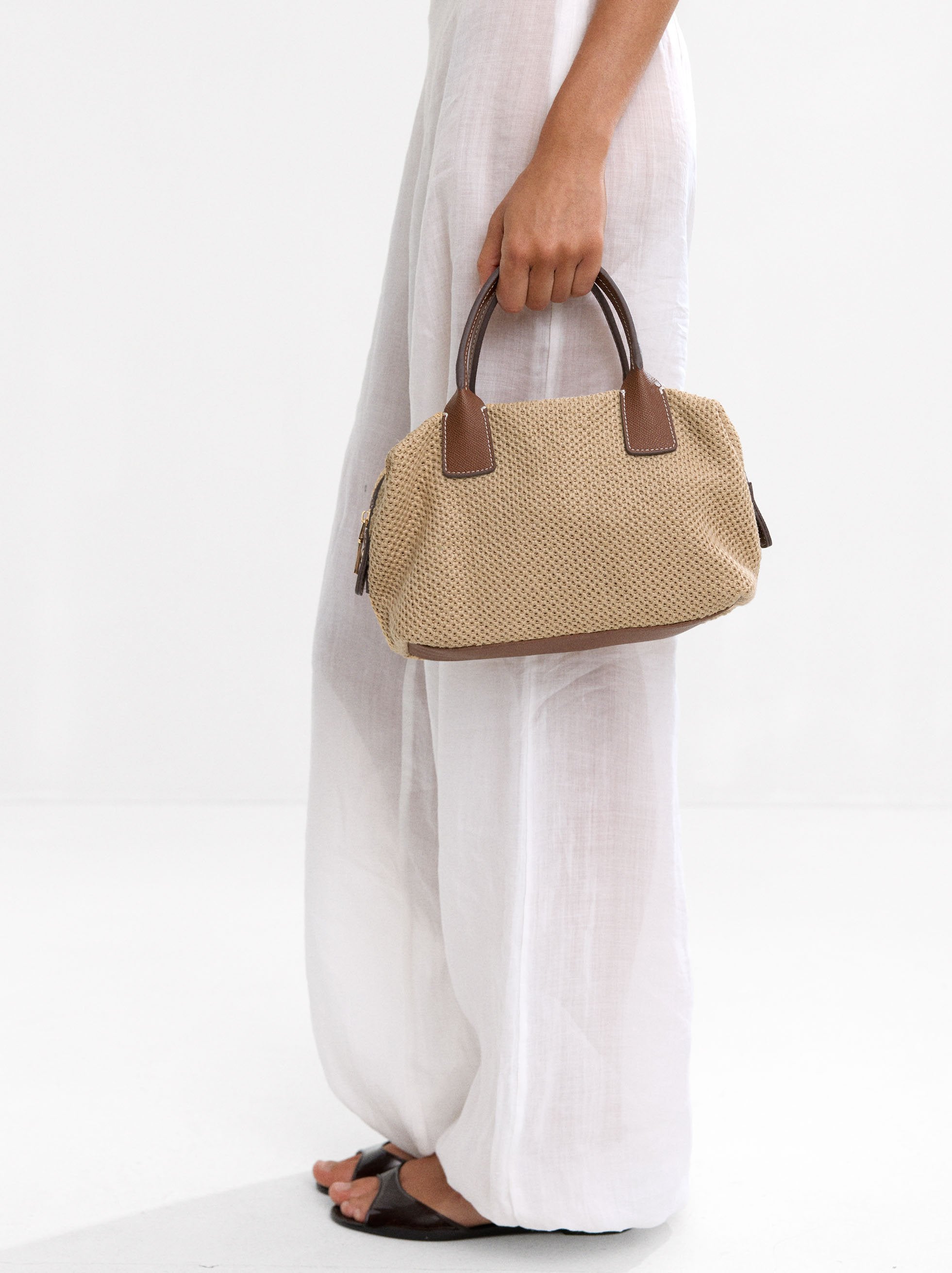 Bolso Tote Efecto Rafia Con Bandolera M