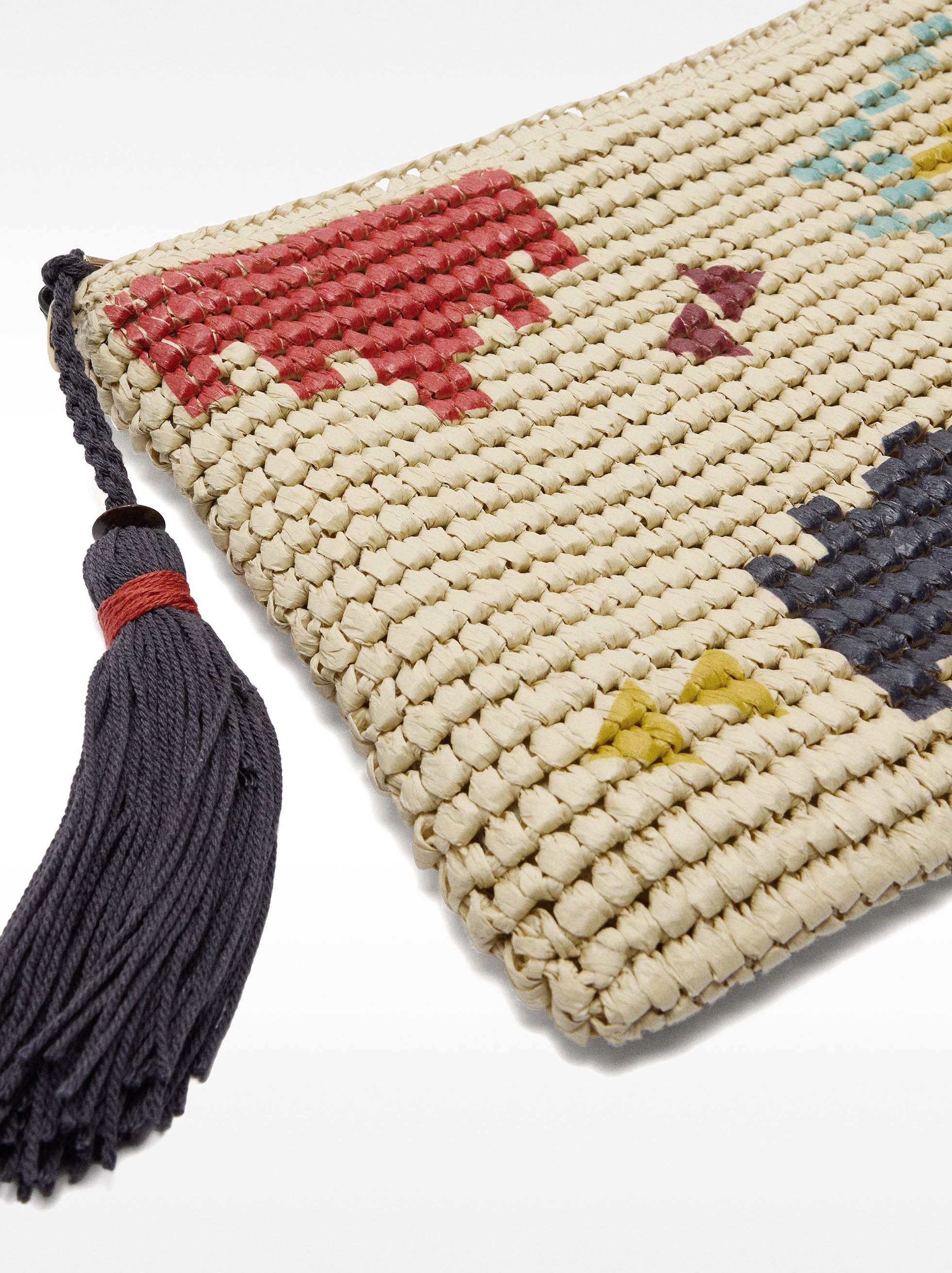 Bolso De Mano De Efecto Rafia Con Estampado Étnico