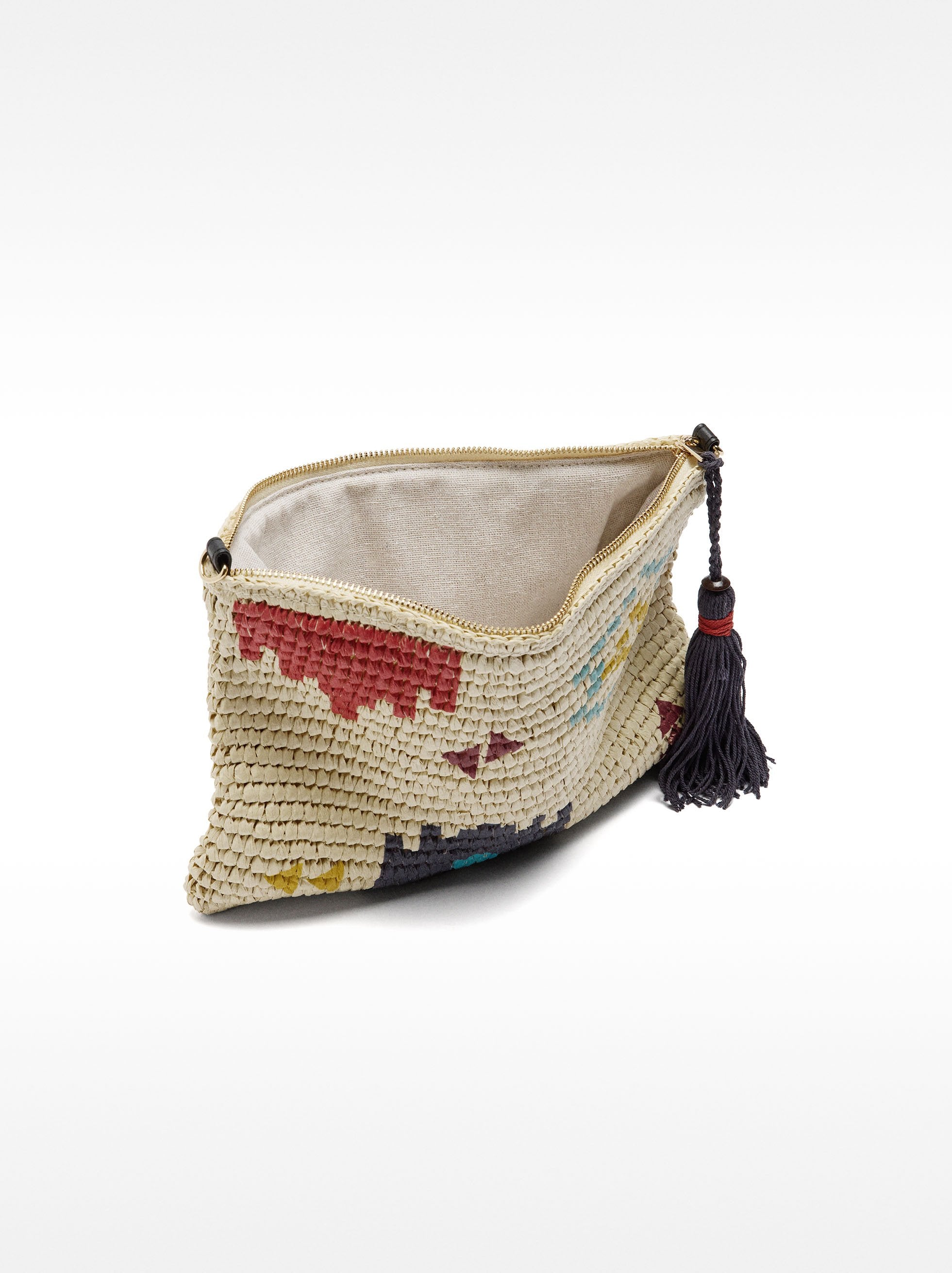 Bolso De Mano De Efecto Rafia Con Estampado Étnico