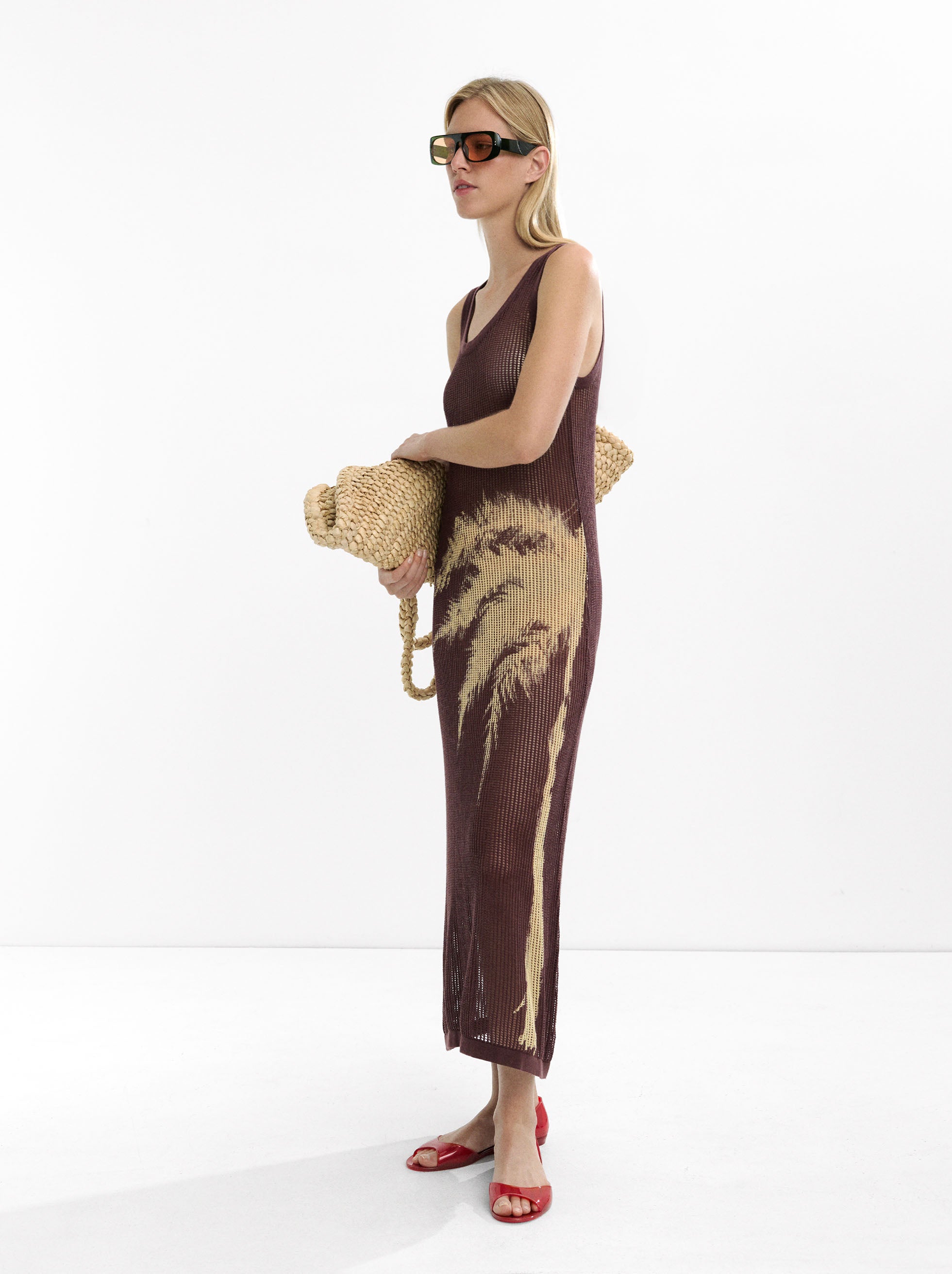 Vestido De Punto Estampado Palmera