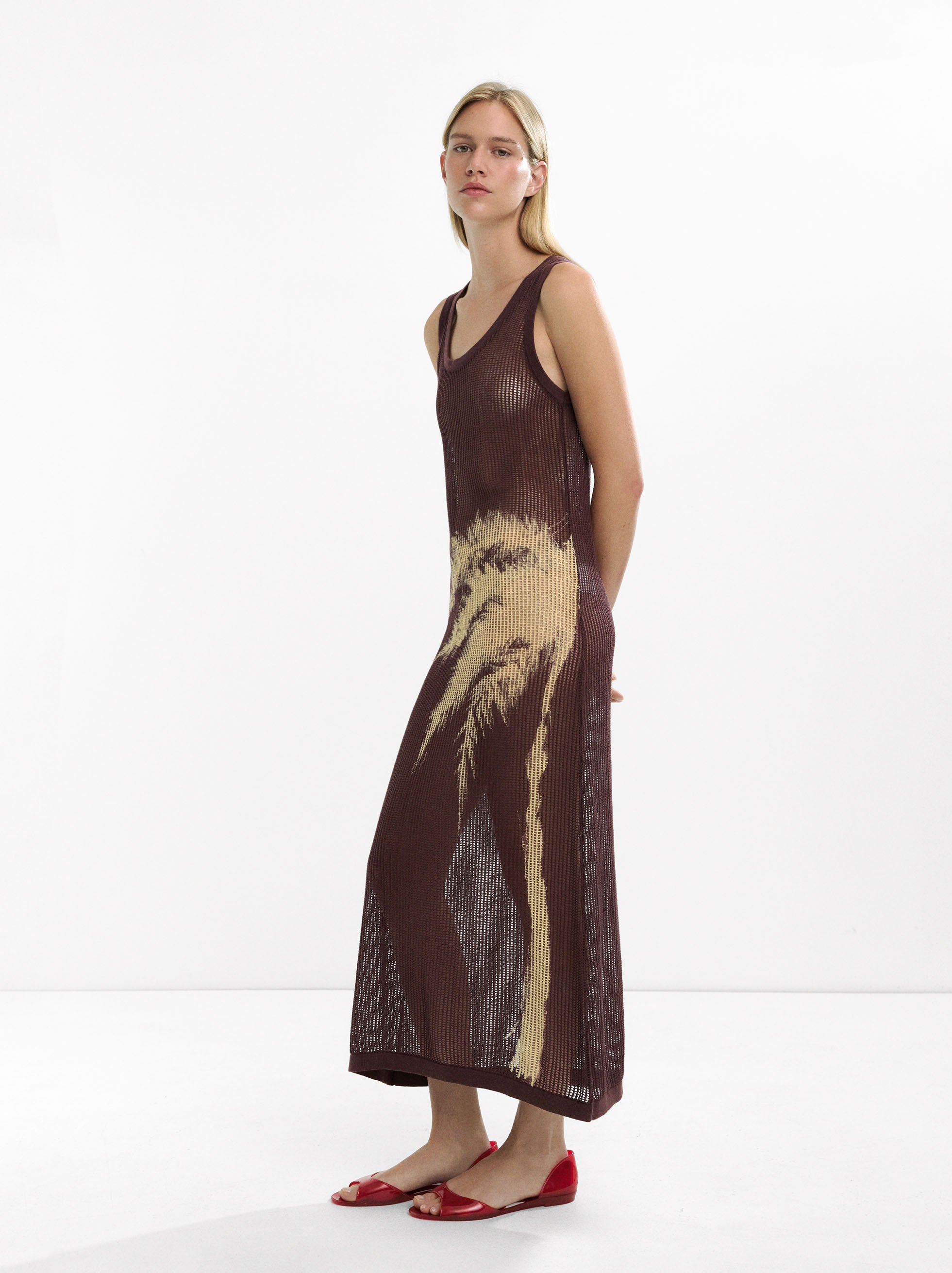 Vestido De Punto Estampado Palmera