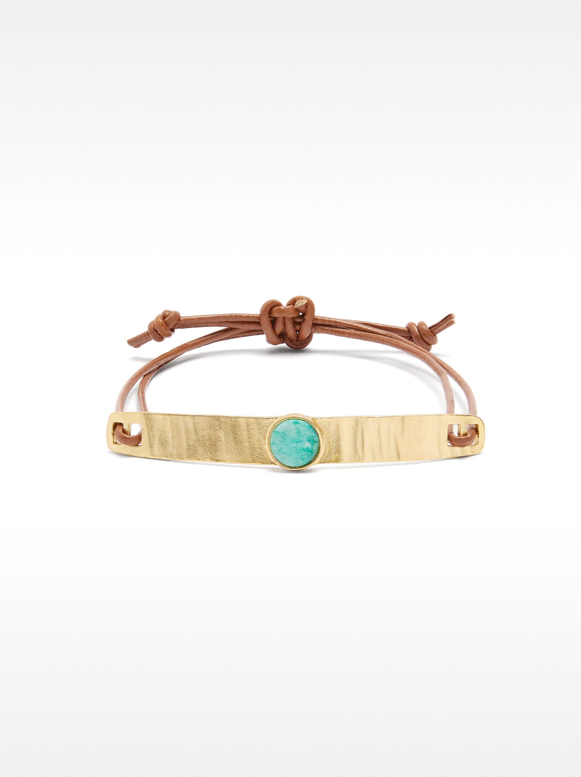 Pulsera De Piel Con Placa Y Piedra
