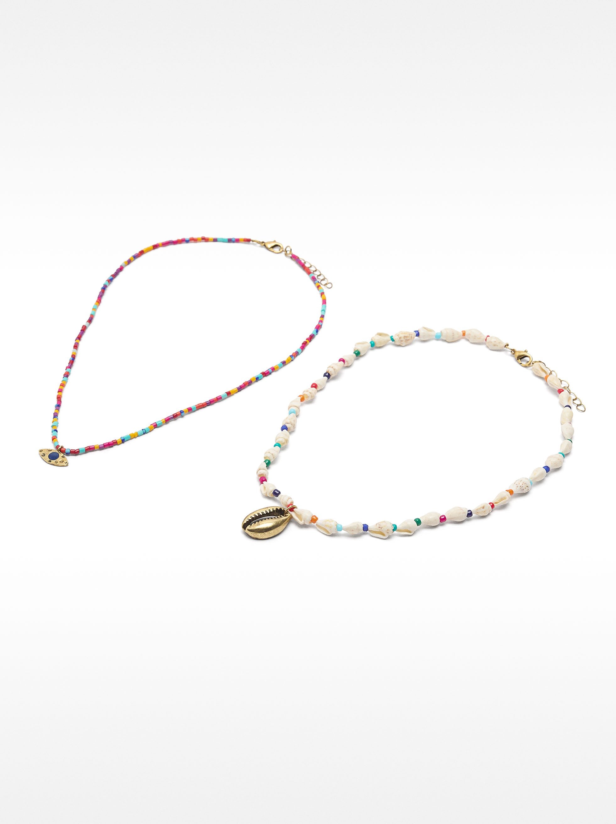 Set De Collares Con Conchas Y Cuentas Multicolor