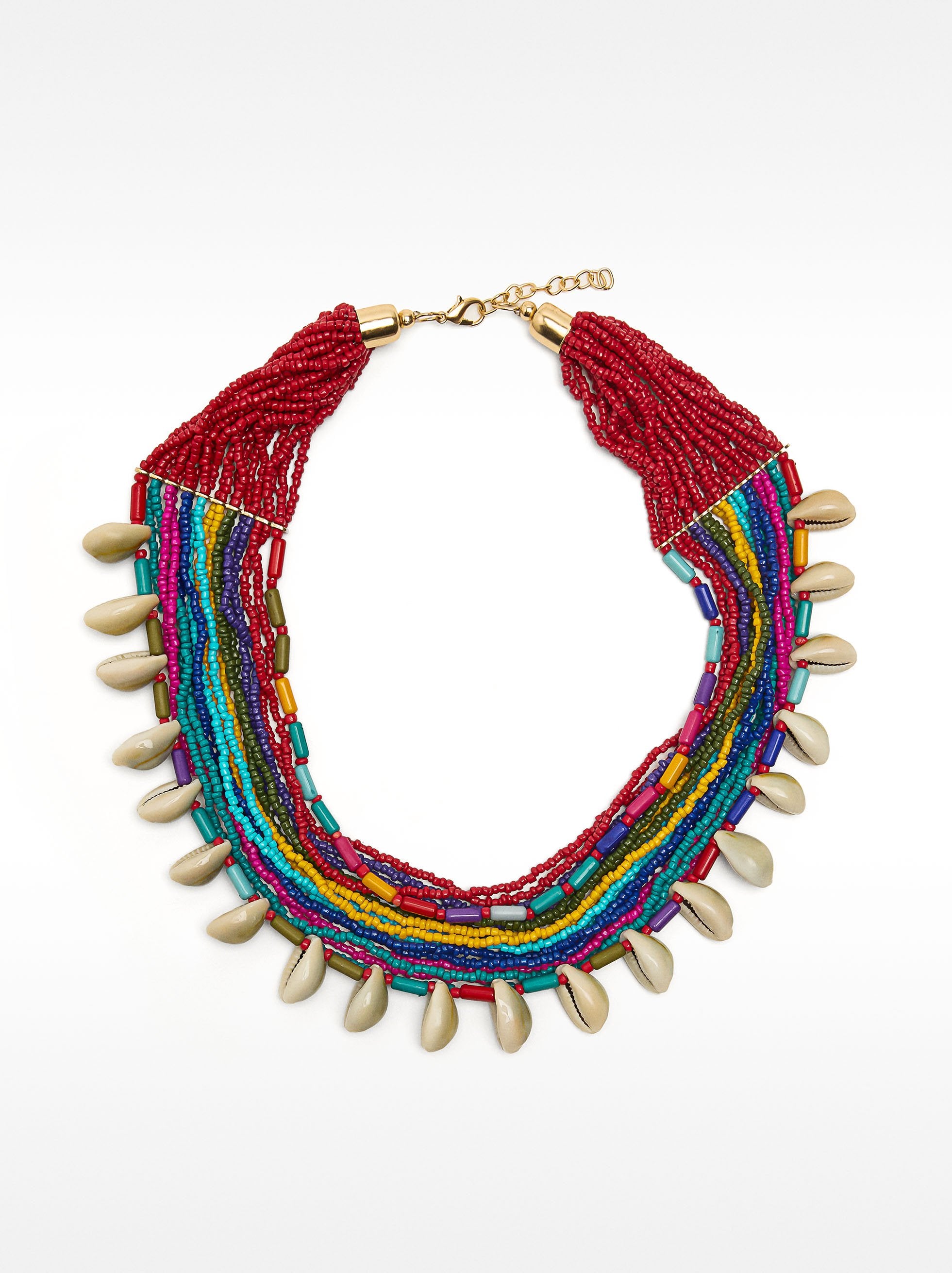 Collar Múltiples Hileras De Cuentas Con Conchas