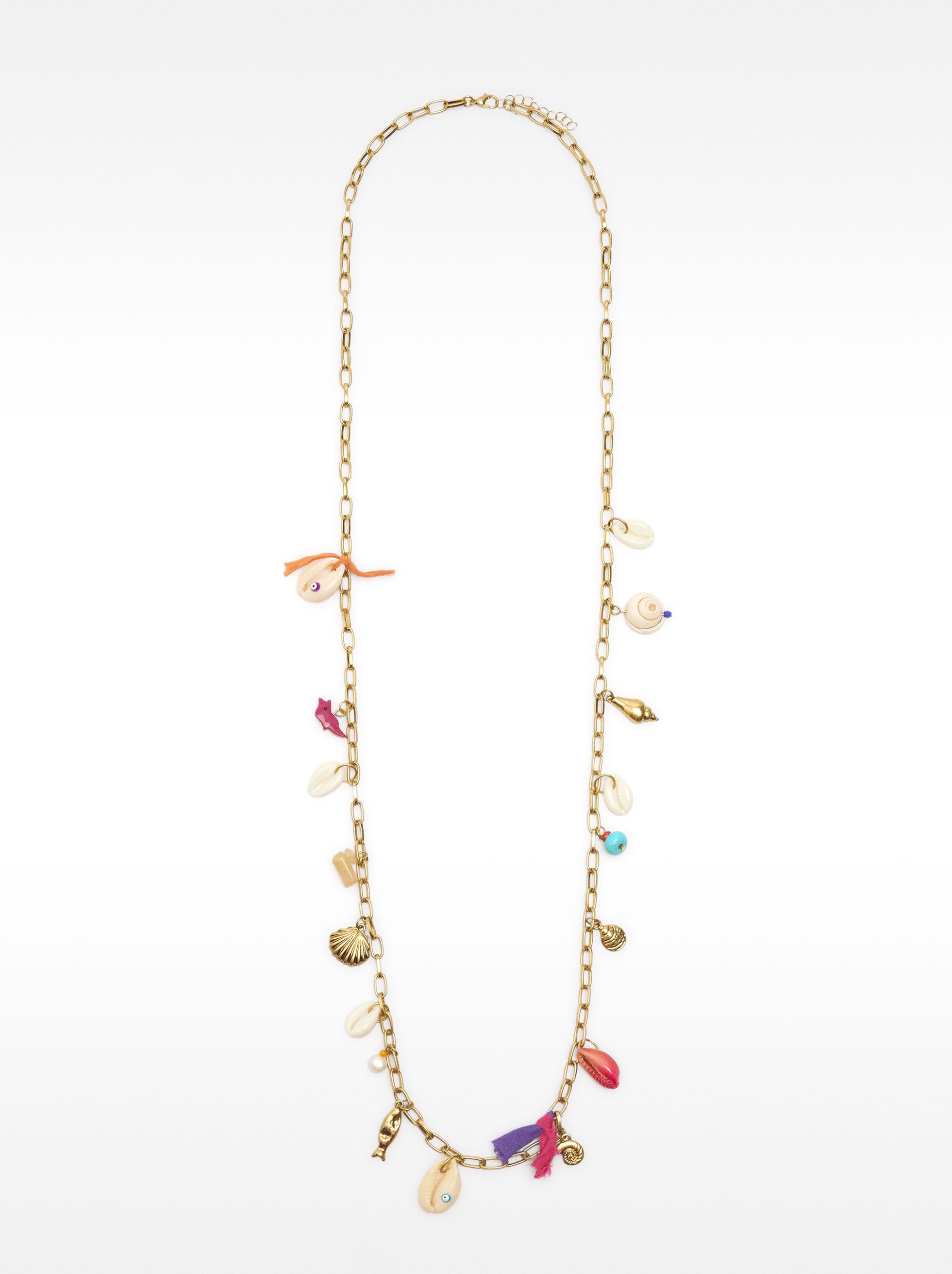 Collar Largo De Eslabones Con Conchas