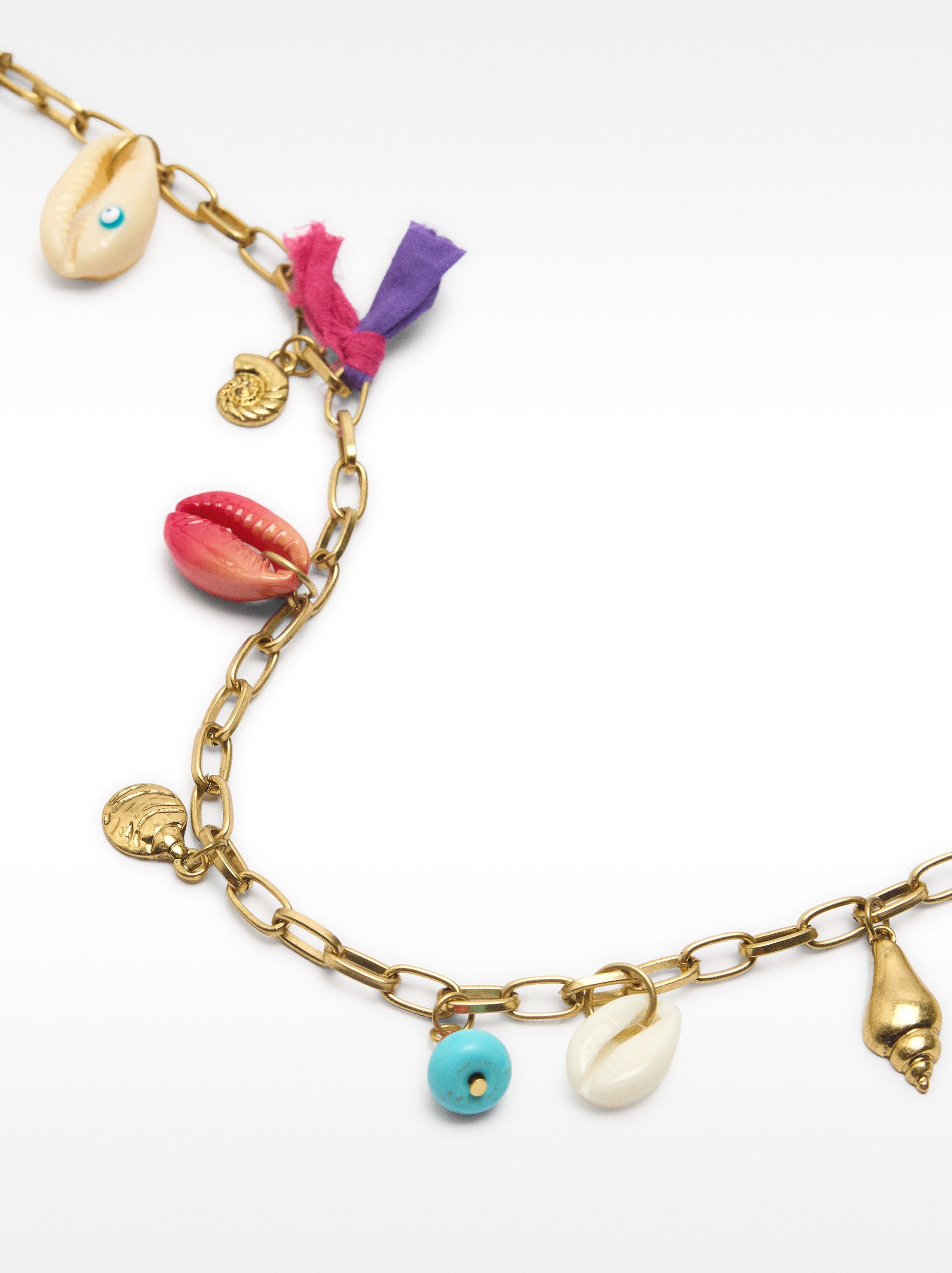 Collar Largo De Eslabones Con Conchas