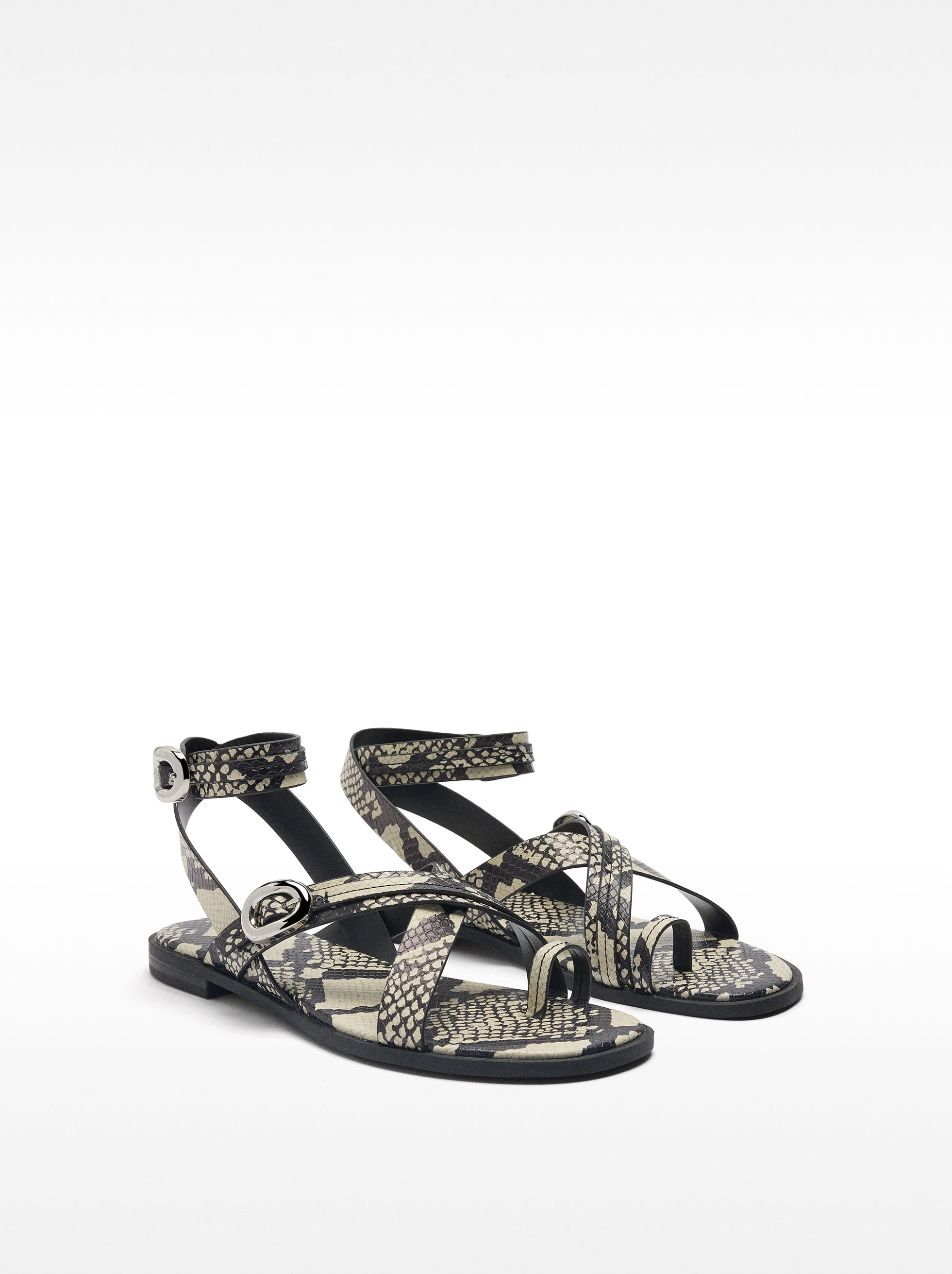 Sandalias Planas Estampado De Serpiente