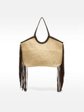Bolso Shopper De Rafia Con Flecos De Piel